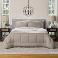 Fluffy Down Alternative All in One Reversible Comforter and Sheet Set- 7 Piece, Queen, Beige Palm - All-Season Down Alternative Comforter Insert - Default Title