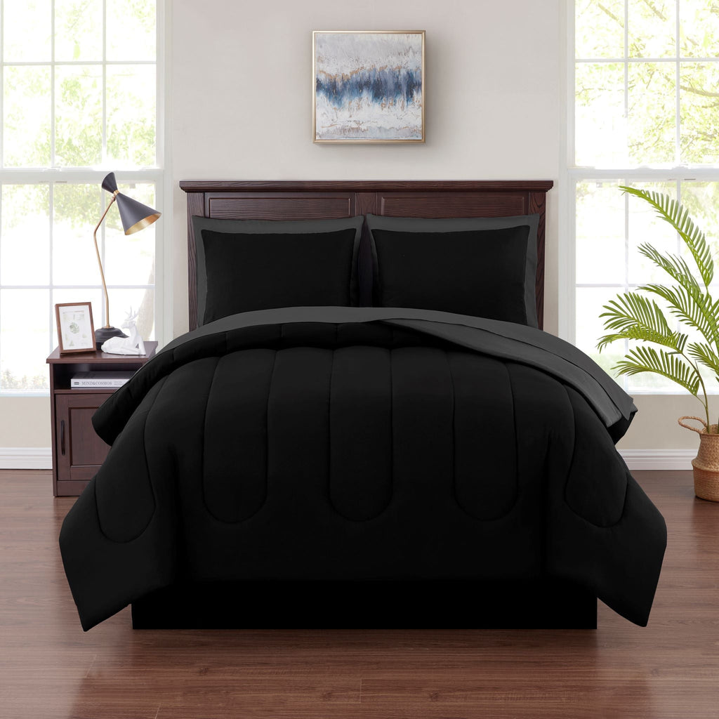 Heavyweight Warmth 7 Piece Reversible Bed in a Bag Comforter Set with Sheets, Black, King - Hypoallergenic Ultra-Fluffy Quilt for Winter - Default Title
