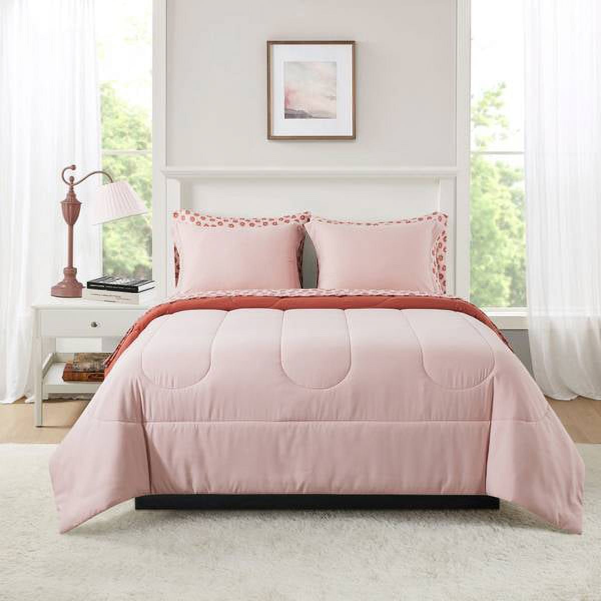 Heavyweight Warmth 7-Piece Reversible Bed in a Bag Comforter Set with Sheets, Pink, Queen - All-Season Down Alternative Comforter Insert - Default Title