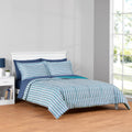 All-Season All in One Reversible Comforter and Sheet Set- 7 Piece, Queen, Blue Pinstripe - Hypoallergenic Ultra-Fluffy Quilt for Winter - Default Title