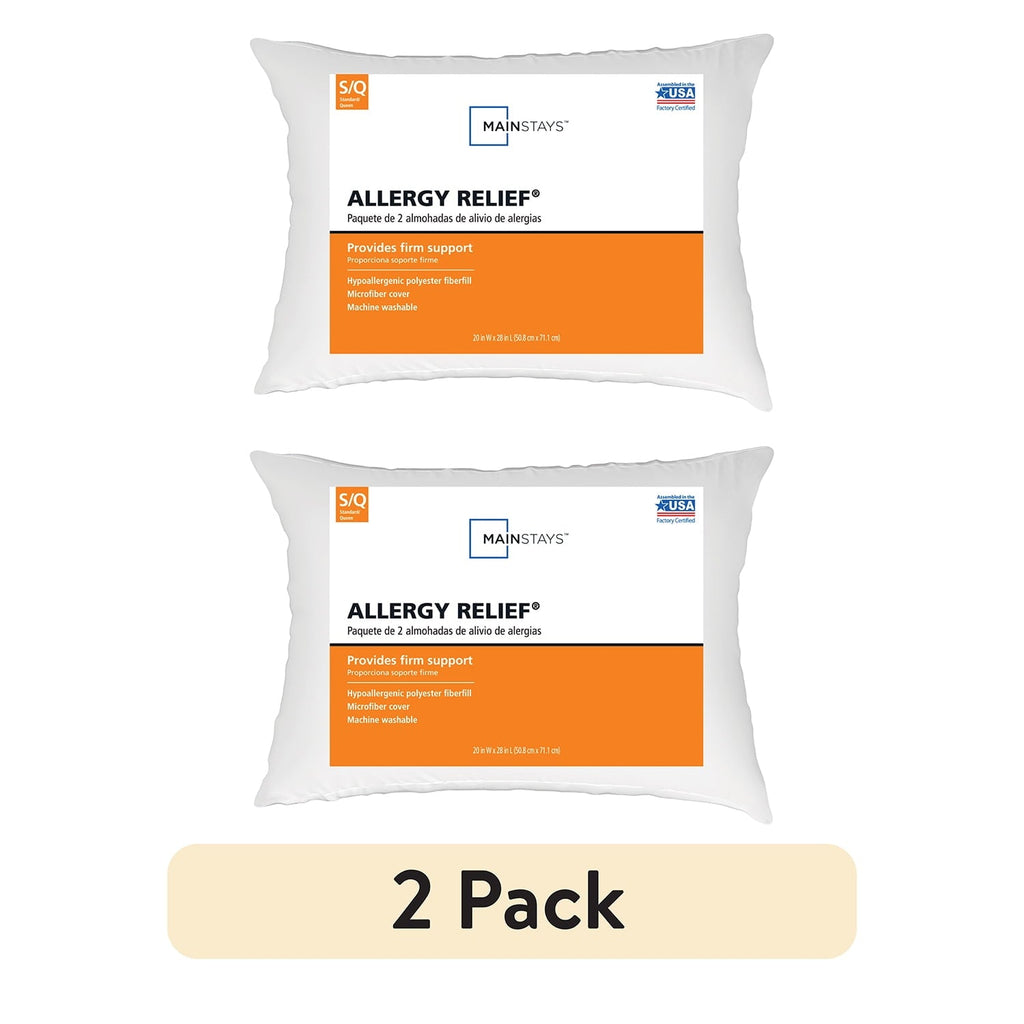 Ergonomic Memory Foam Allergy Relief Bed Pillows, Standard/Queen - Firm Support, Back and Side Sleeper (2 Count) - Decorative Throw Pillow Cushion for Sofa & Bed - Default Title