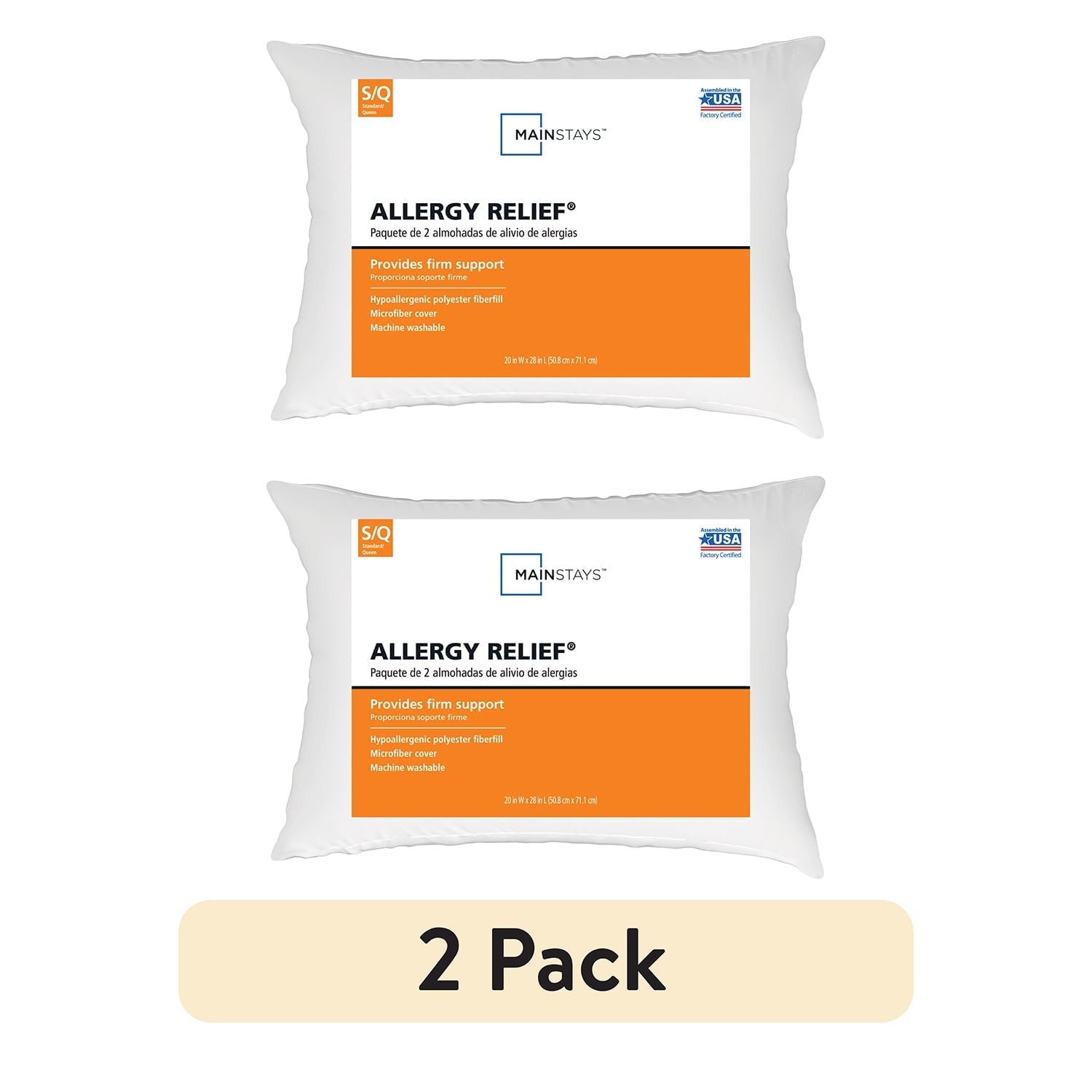 Ergonomic Memory Foam Allergy Relief Bed Pillows, Standard/Queen - Firm Support, Back and Side Sleeper (2 Count) - Decorative Throw Pillow Cushion for Sofa & Bed - Default Title