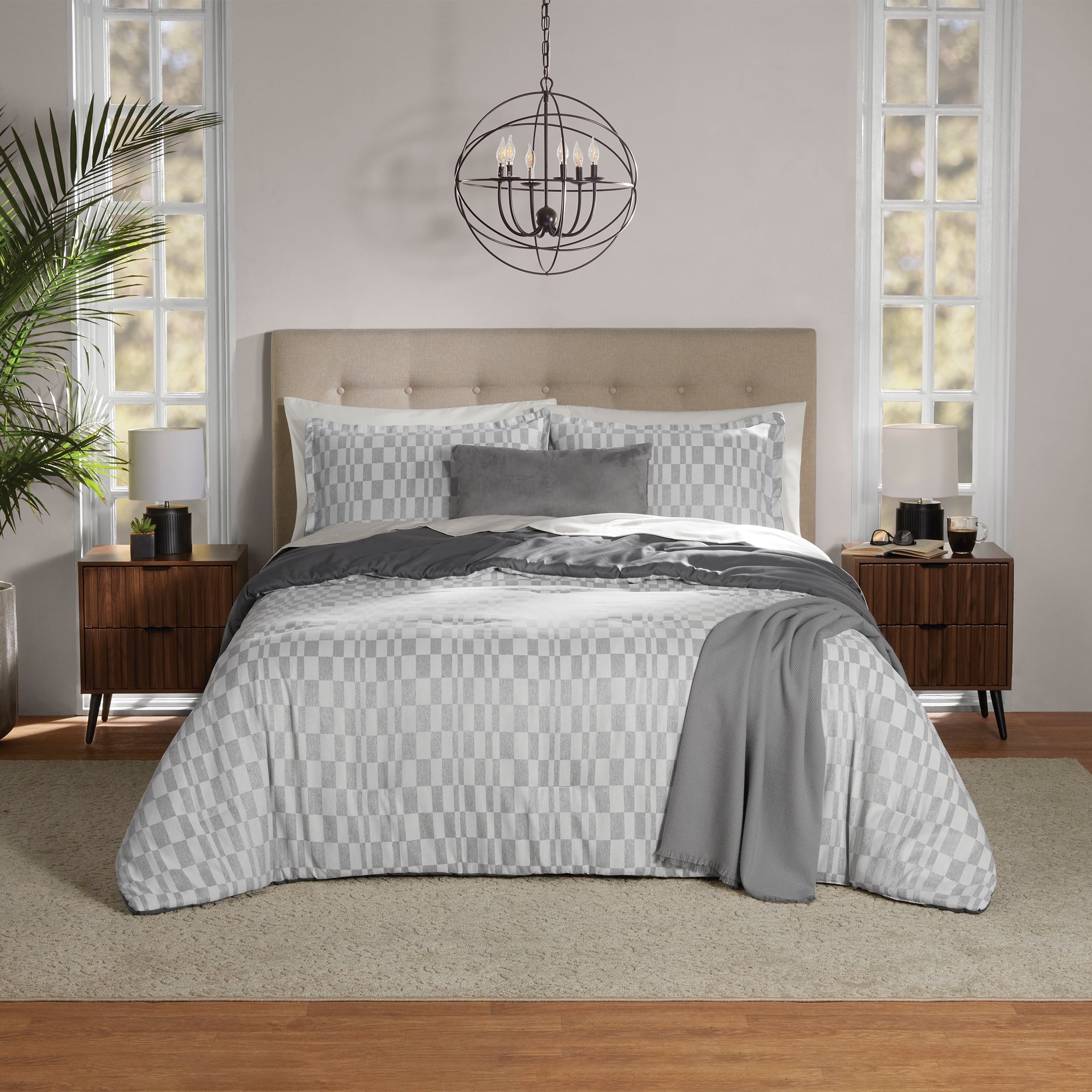 Heavyweight Warmth Full/Queen Comforter Set, All-Season, 5-Piece, Soft Silver Check - Hypoallergenic Ultra-Fluffy Quilt for Winter - Default Title