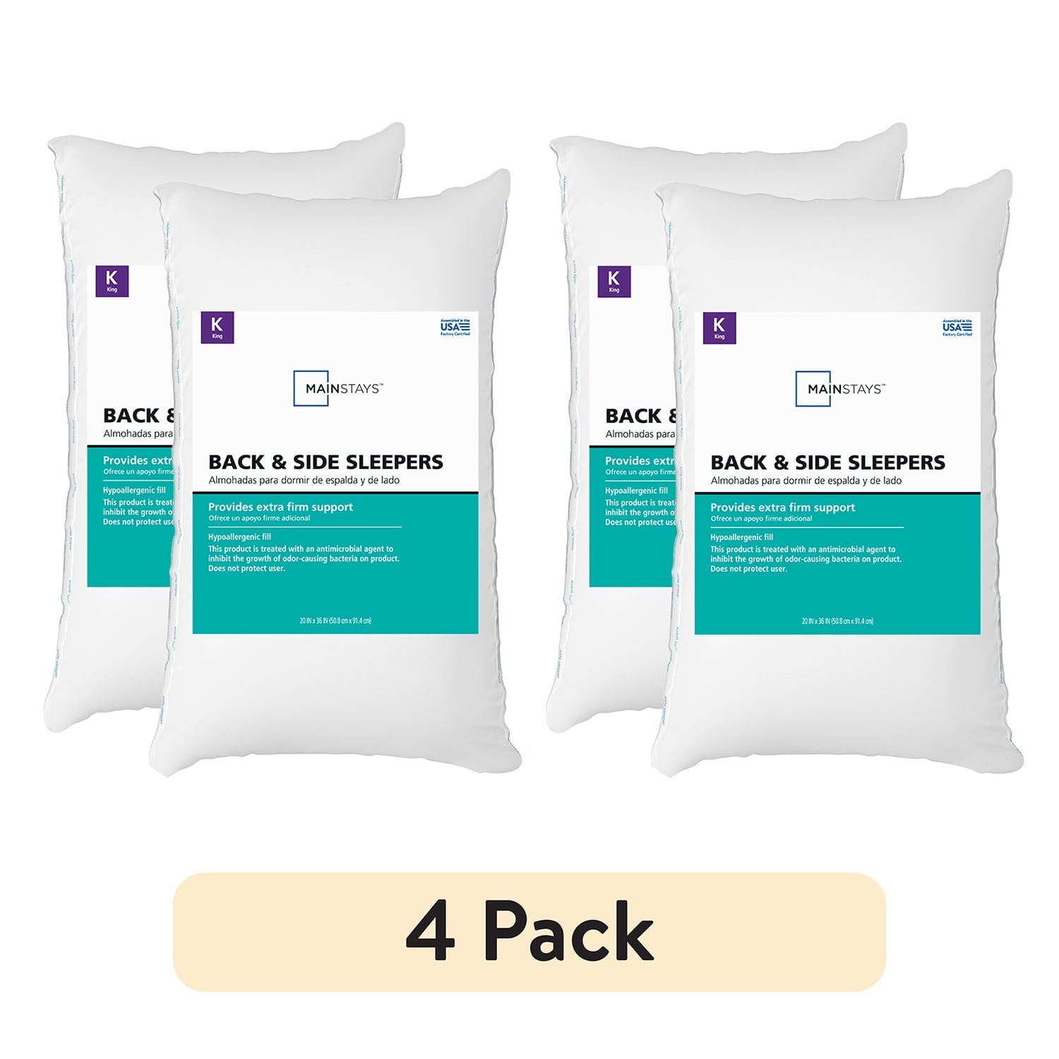 Ergonomic Memory Foam Back & Side Sleeper Bed Pillow, King - Extra Firm Support (4 Pack) - Hotel Quality Plush Sleeping Pillows - Default Title
