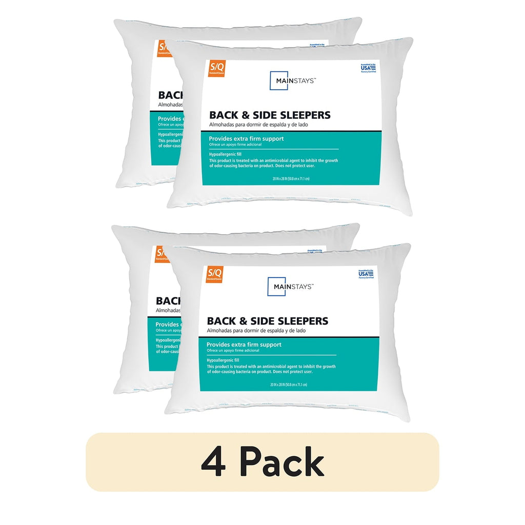 Decorative Plump Back & Side Sleeper Bed Pillow, Standard/Queen - Extra Firm Support (4 Pack) - Ergonomic Memory Foam Pillow for Neck Pain Support - Default Title