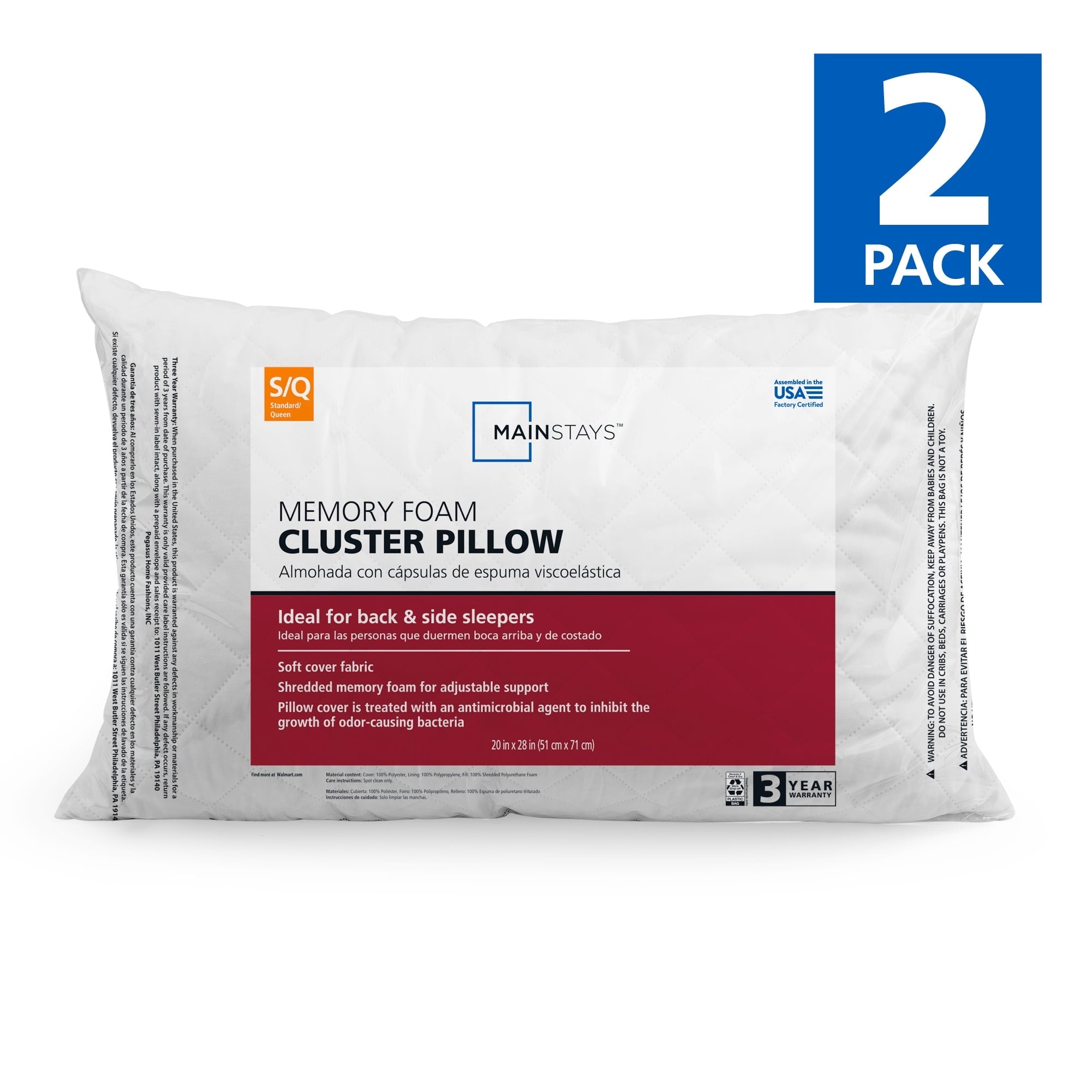 Ergonomic Memory Foam Memory Foam Cluster Bed Pillow, Standard Queen, 2 Pack - Ergonomic Memory Foam Pillow for Neck Pain Support - Default Title