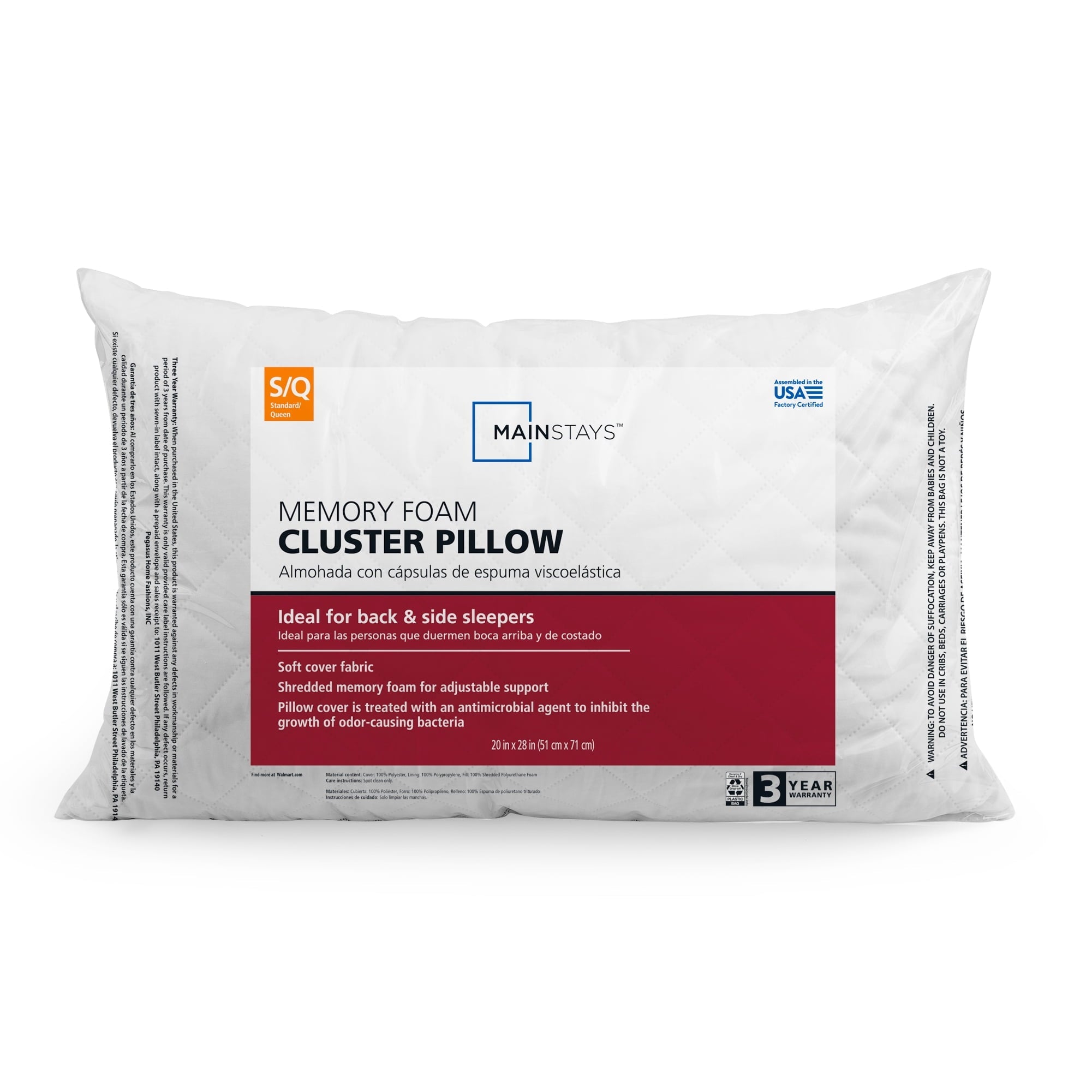 Orthopedic Support Memory Foam Cluster Bed Pillow, Standard Queen - Hotel Quality Plush Sleeping Pillows - Default Title