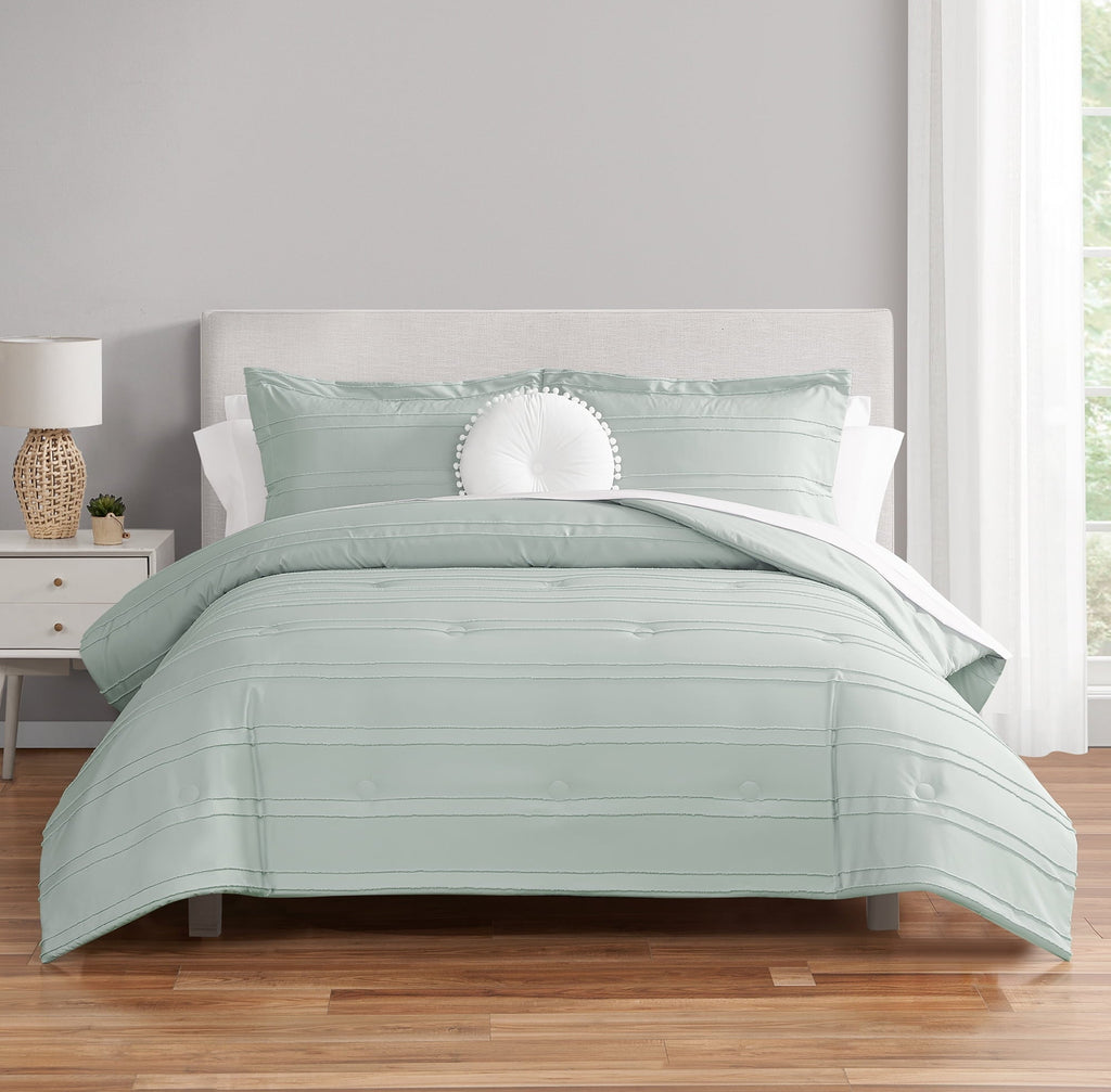 Luxurious Quilted Mint 10 Piece Bed in a Bag Comforter Set with Sheets, Queen - Luxurious Quilted Duvet Cover Set - Default Title