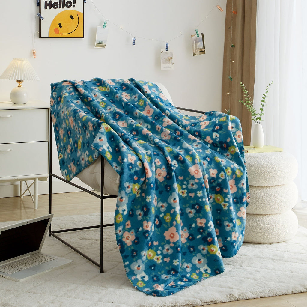 Reversible Sherpa Cozy Fleece Throw Blanket Delightful Floral 50" x 60", All Ages - Luxury Knitted Decorative Throw Blanket with Fringes - Default Title