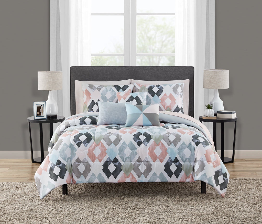 Hypoallergenic Cloud Reversible Marble Diamond 8-Piece Bed in a Bag Bedding Set, Twin/Twin XL - Cloud-Like Soft Lightweight Bed Comforter - Default Title