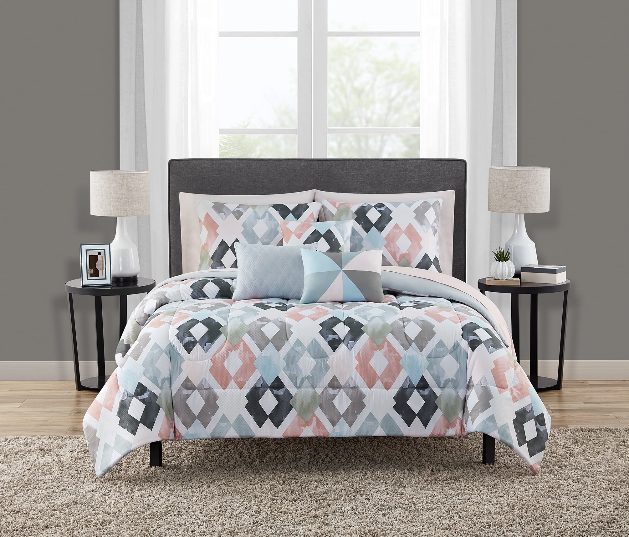 Hypoallergenic Cloud Reversible Marble Diamond 8-Piece Bed in a Bag Bedding Set, Twin/Twin XL - Cloud-Like Soft Lightweight Bed Comforter - Default Title