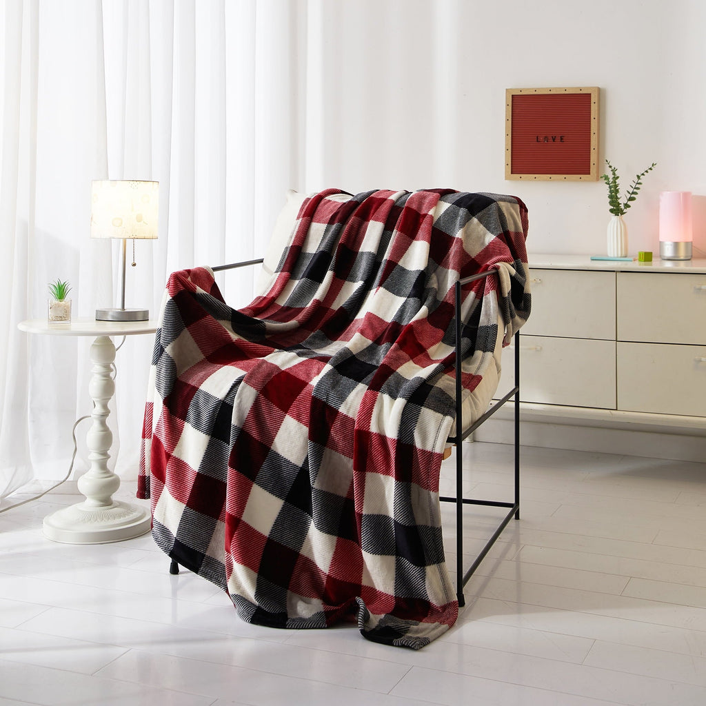 Reversible Sherpa Cozy Plush Throw Blanket, Red Plaid 50" x 60" All Ages - Lightweight Plush Warm Blanket for All Seasons - Default Title