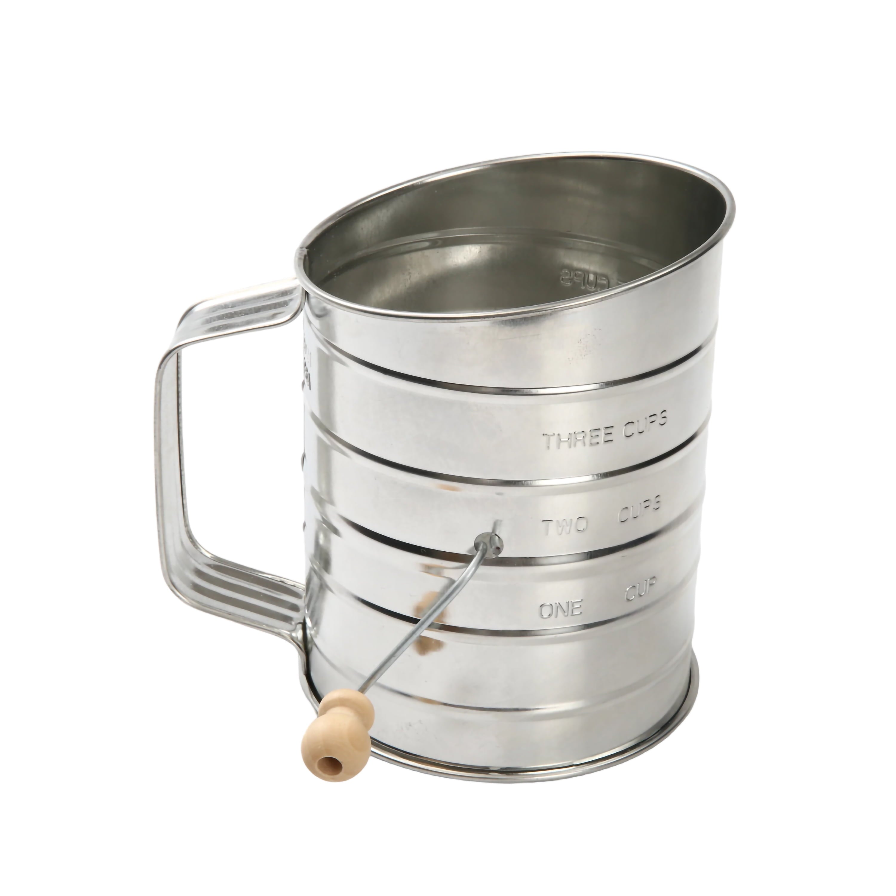Multi-Functional Stainless Steel 3 Cup Flour Hand-Crank Sifter with Beechwood Handle Silver - Kitchen Gadget Tool for Quick Food Prep - Default Title