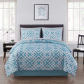 Luxurious Quilted Teal Geometric 6 Piece Bed in a Bag Comforter Set with Sheets, Twin/Twin-XL - Hypoallergenic Ultra-Fluffy Quilt for Winter - Default Title