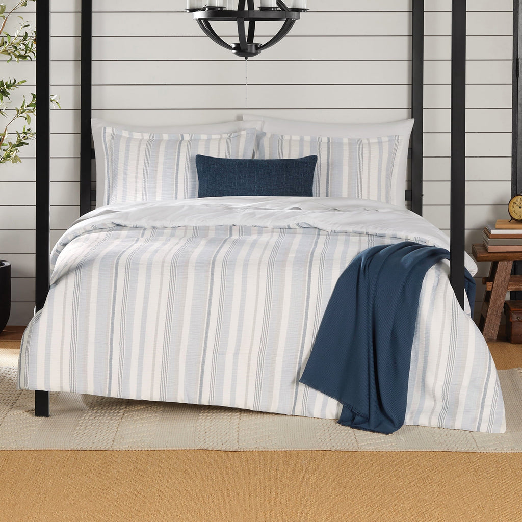 Luxurious Quilted Full/Queen Comforter Set, All-Season, 5-Piece, Blue Yarn Dyed Stripe - Cloud-Like Soft Lightweight Bed Comforter - Default Title