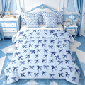 Luxurious Quilted Cute Bowknot Twin Bedding Sets 7-Piece,Girls Ribbon Bow Bedding Comforter Set,Dreamy Blue Sheet Sets For Girls,Super ... - Hypoallergenic Ultra-Fluffy Quilt for Winter - Default Title