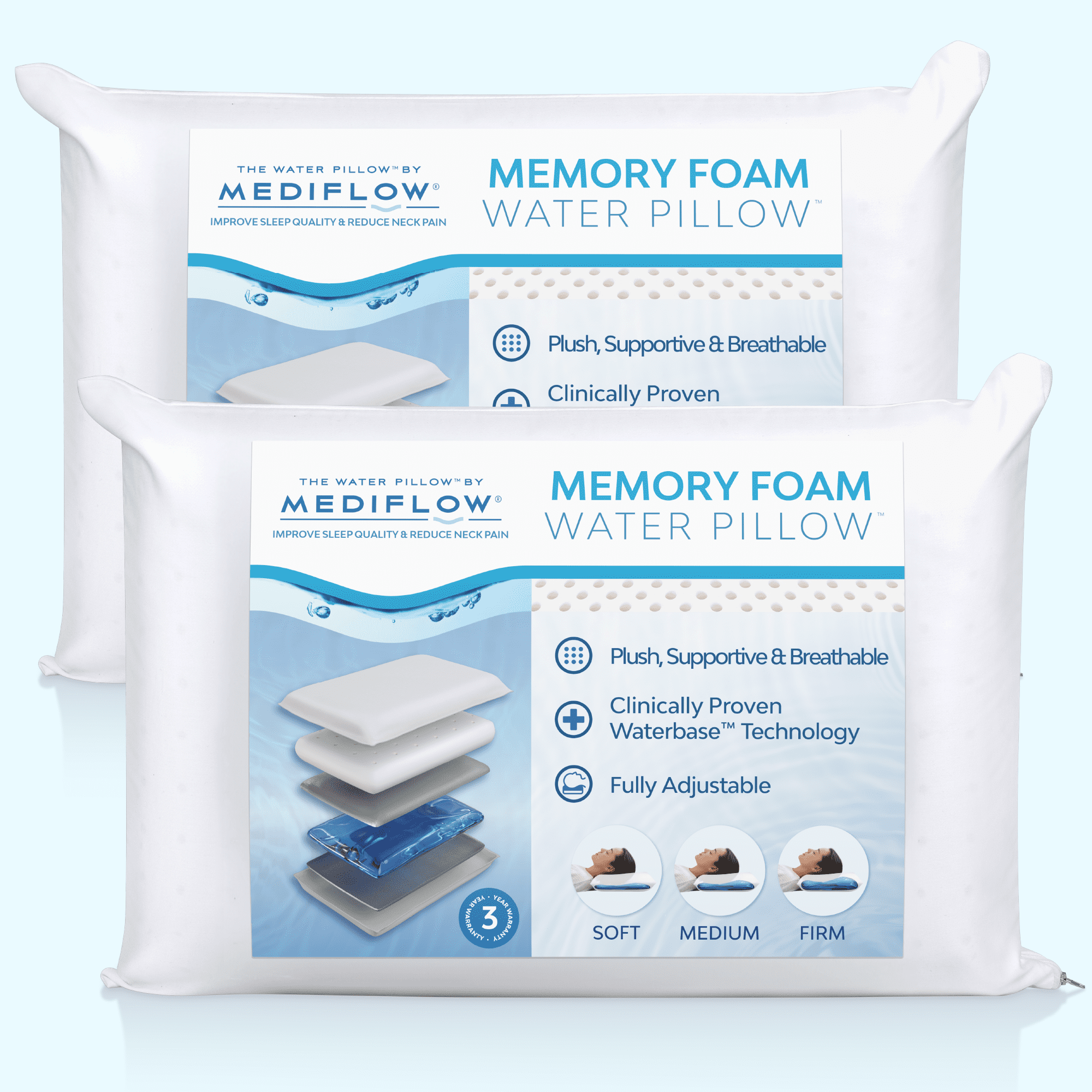 Hotel Collection Memory Foam Water Pillow - Adjustable Pillow for Neck Pain Relief, Pillow for Side, Back, and Stomach Sleepers, The O... - Orthopedic Shredded Foam Bed Pillow Set - Default Title