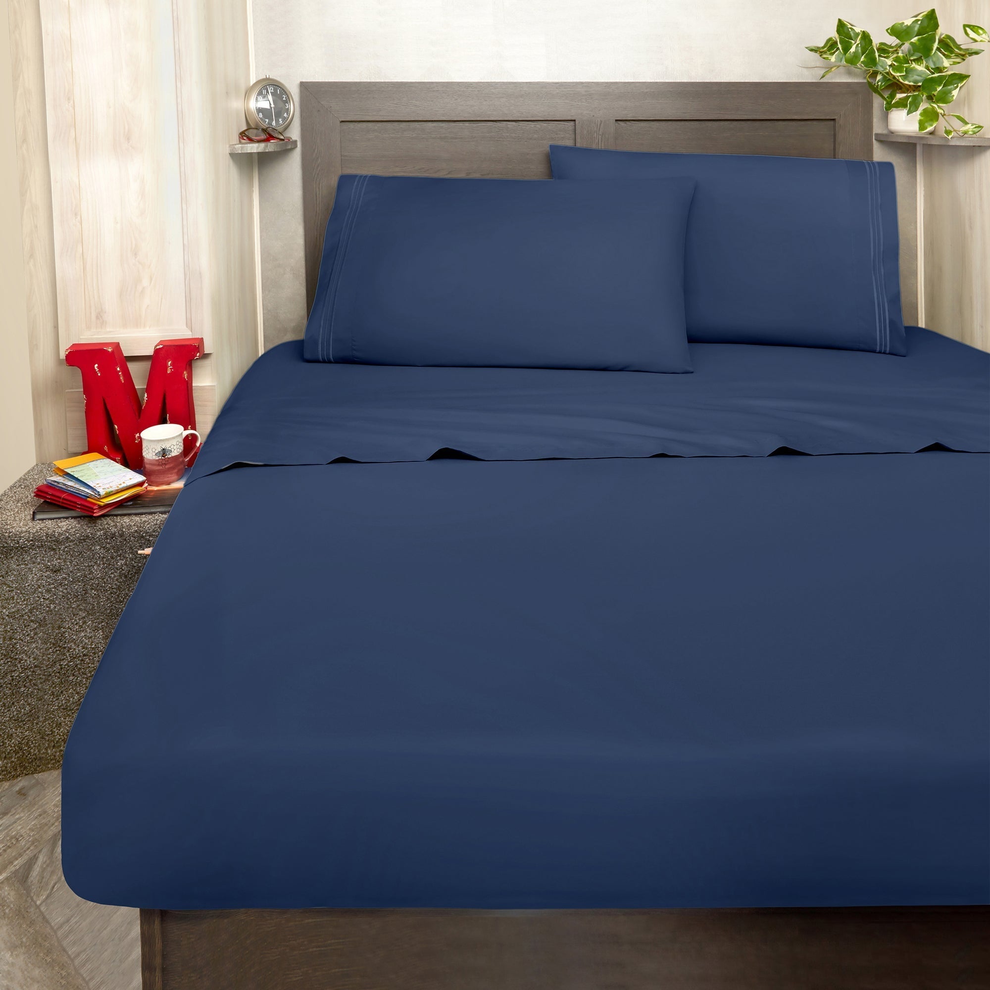 Wrinkle-Resistant RV Sheets Queen Size Bed Set, Microfiber RV Bunk Bed Sheets, Short Queen, Navy Blue - Breathable Egyptian Cotton Flat & Fitted Sheets - Default Title