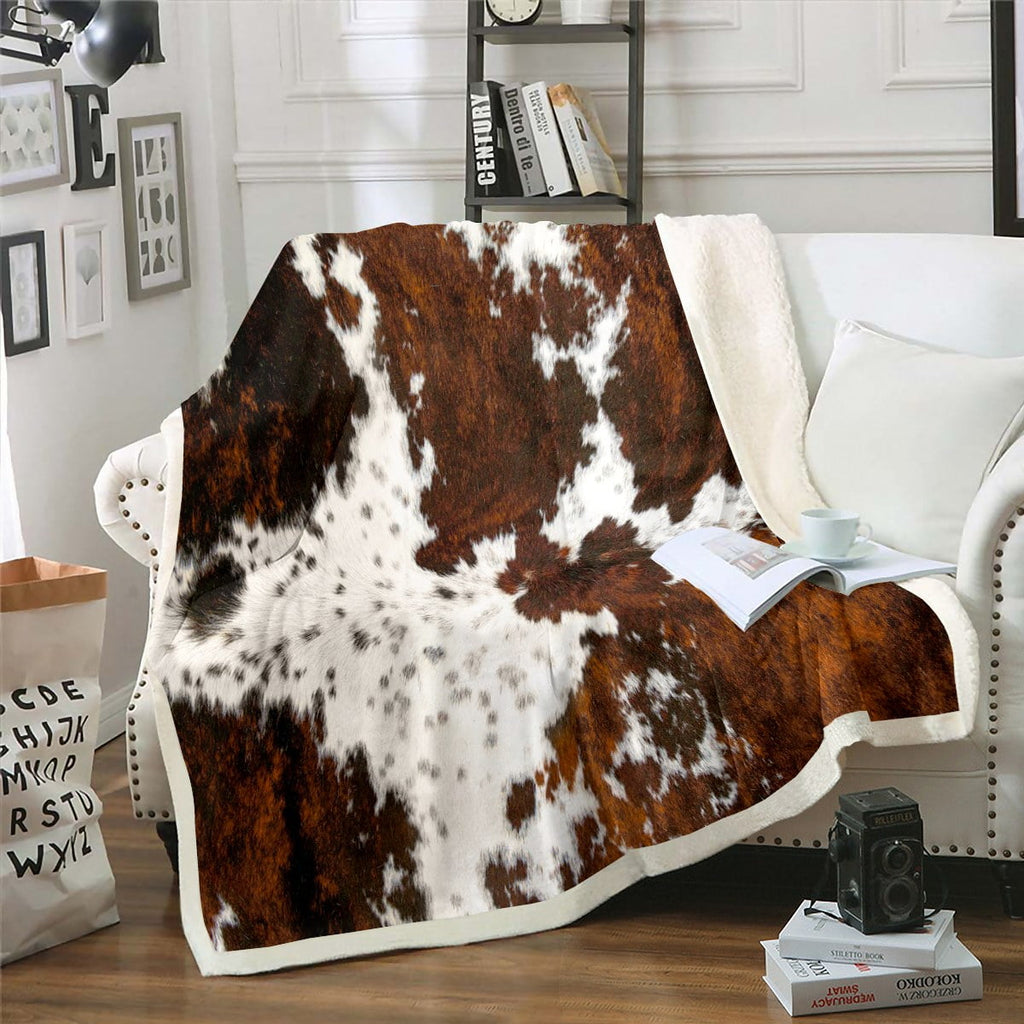 Decorative Knitted Milk Cow Print Throw Blanket for Bed Chair,Black Brown Cowhide Fleece Blanket 50"x60",Farmhouse Rustic Animal Skin We... - Lightweight Plush Warm Blanket for All Seasons - Default Title