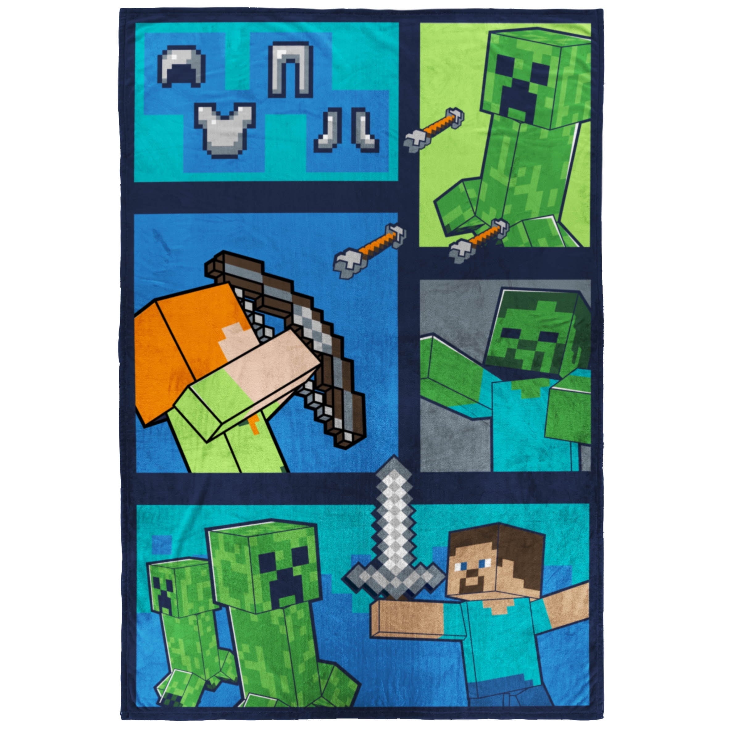 Lightweight Warm Minecraft Kids Twin/Full Blanket, 62 x 90, Microfiber, Green and Blue - Cozy Fleece Throw Blanket for Couch & Bed - Default Title