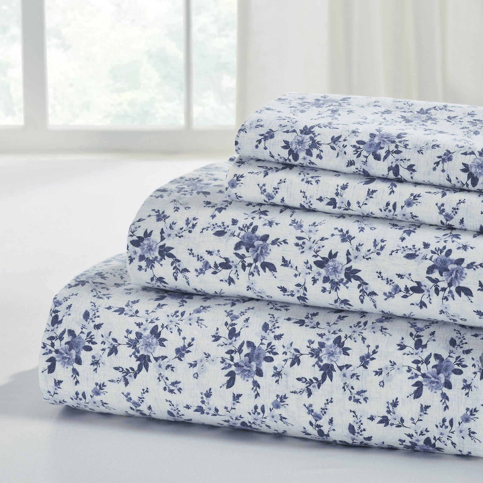 Ultra-Soft 3-Piece Brittany Printed Cotton Flannel Adult Bed Sheet Set, Twin - Luxury Bed Sheet Set with Deep Pockets - Default Title