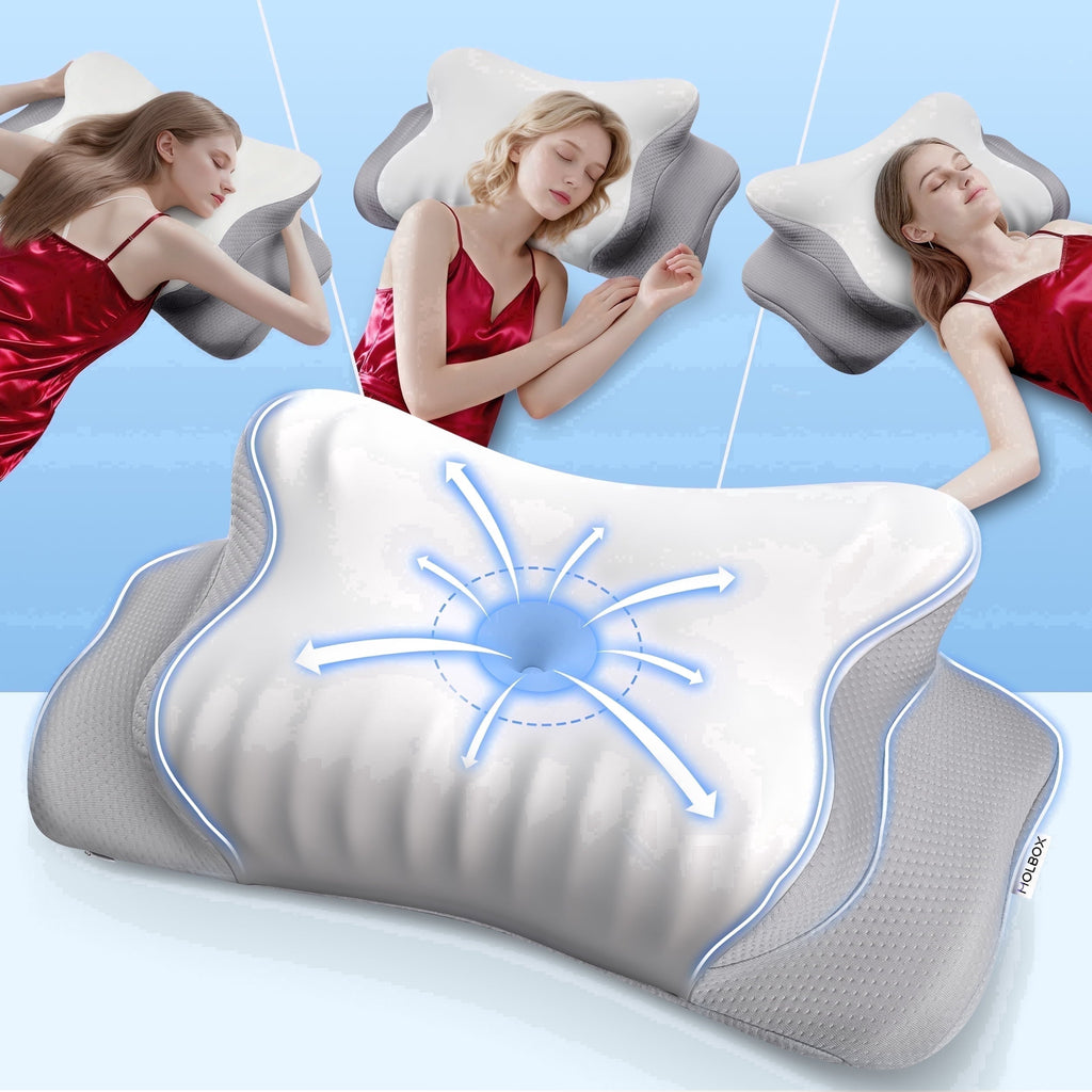 Decorative Plump Ergonomic Cervical Pillows，Memory Foam Bed Pillow for Neck & Shoulder Pain Relief for Side Back Stomach Sleepers White - Hotel Quality Plush Sleeping Pillows - Default Title
