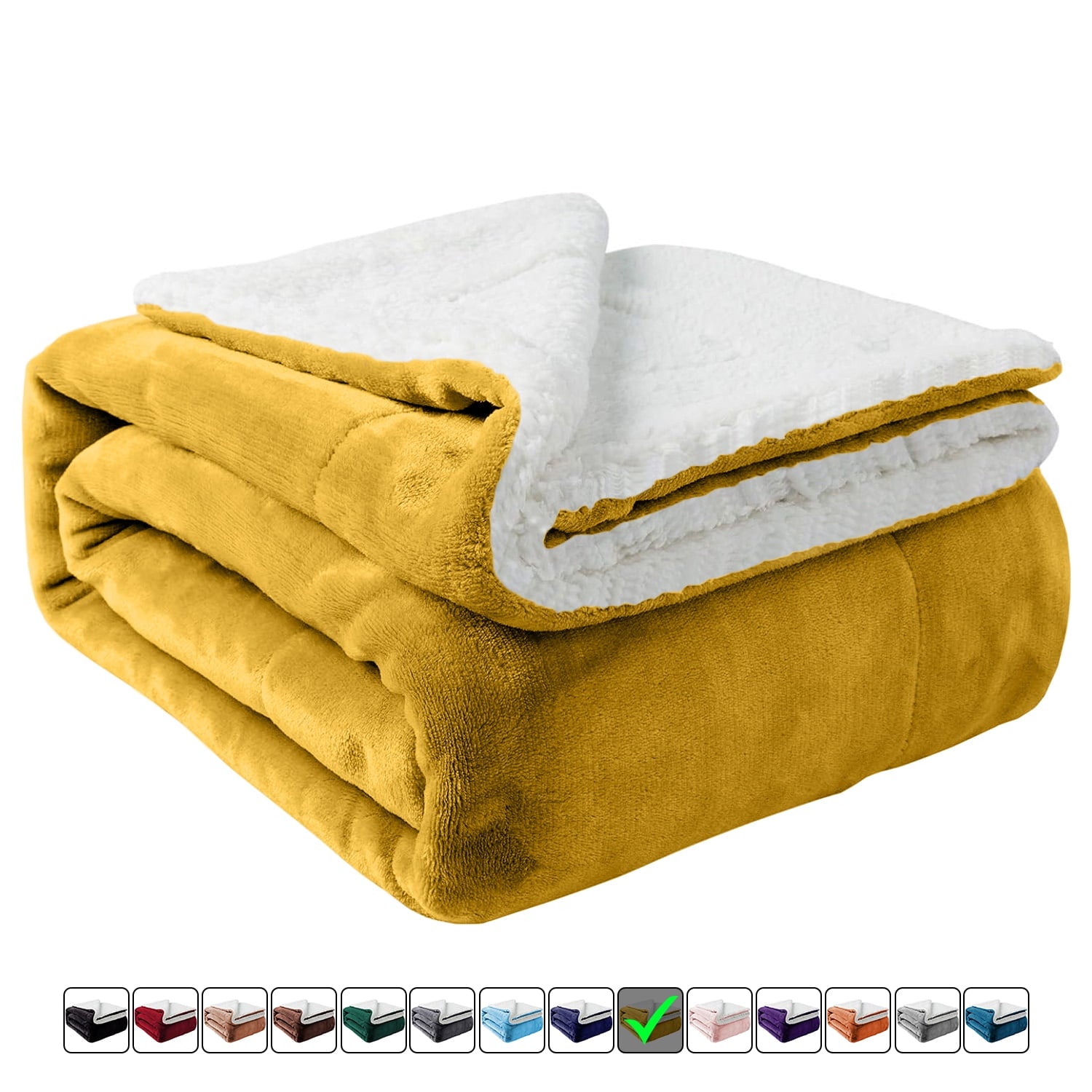 Decorative Knitted Moonlight20015 Sherpa Blanket Fluffy Plush Couch & Travel Blanket Reversible Throw Size Ochre Color - Cozy Fleece Throw Blanket for Couch & Bed - Default Title
