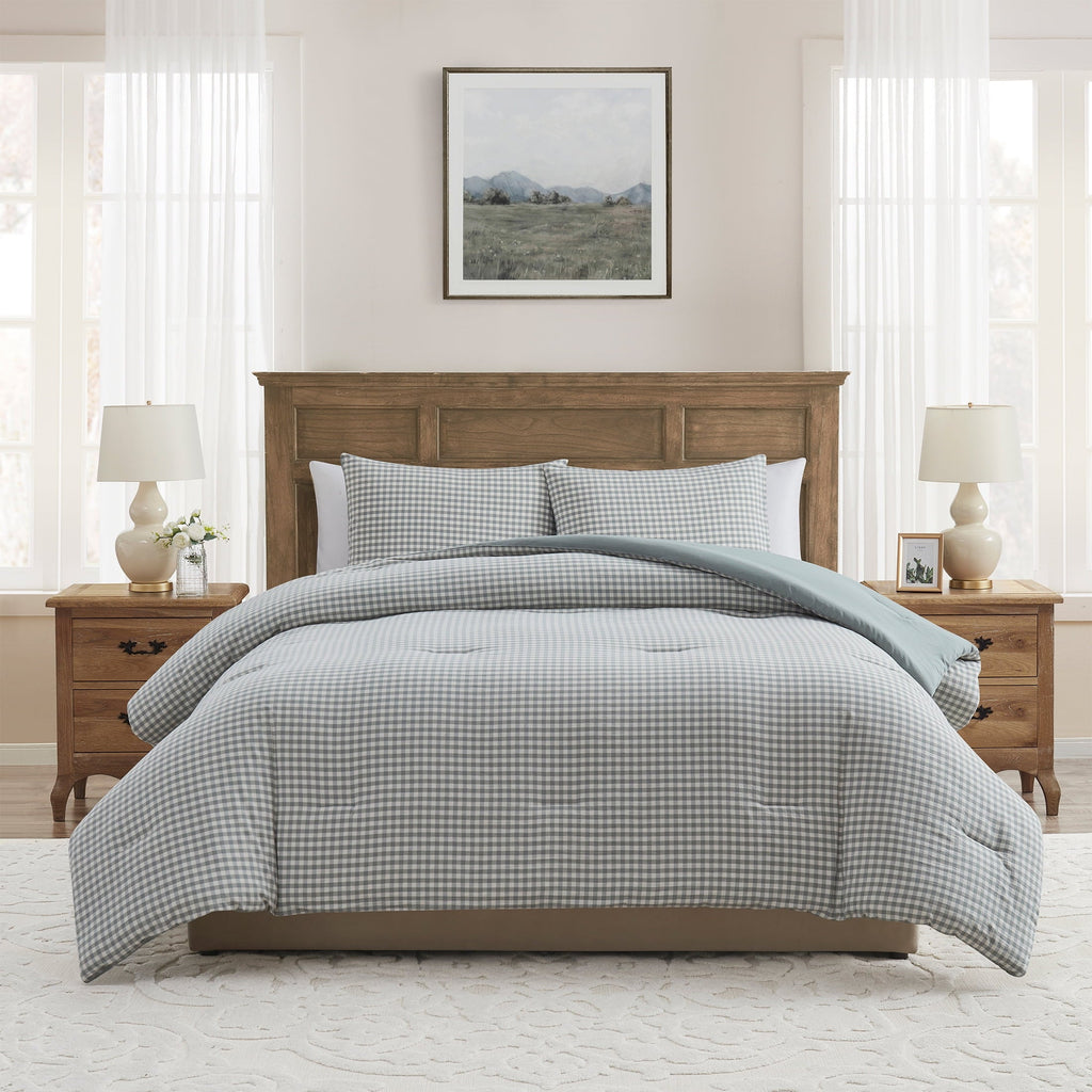 Hypoallergenic Cloud Full/Queen Comforter Set, All-Season, 3-Piece, Green Gingham Plaid - Cloud-Like Soft Lightweight Bed Comforter - Default Title