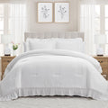 Luxurious Quilted Full/Queen Comforter Set, All-Season, 3-Piece, White Ruffle - Hypoallergenic Ultra-Fluffy Quilt for Winter - Default Title