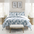 Luxurious Quilted Veronica 3-Piece Blue Floral Cotton Slub Comforter Set, King - Hypoallergenic Ultra-Fluffy Quilt for Winter - Default Title