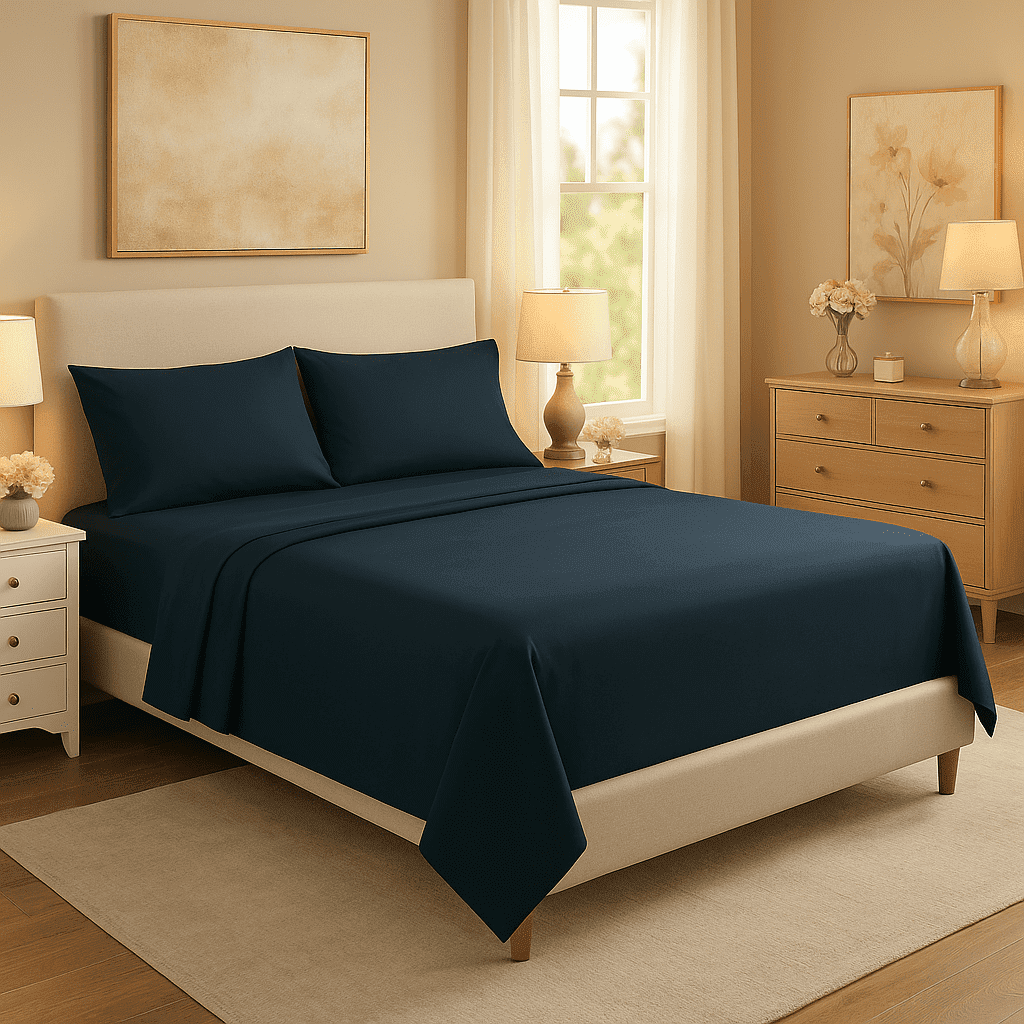 Wrinkle-Resistant 3-Piece Twin Sheet Set, Ultra-Soft 800 Thread Count Microfiber, Deep Pocket, Twin, Blue Indigo - Breathable Egyptian Cotton Flat & Fitted Sheets - Default Title