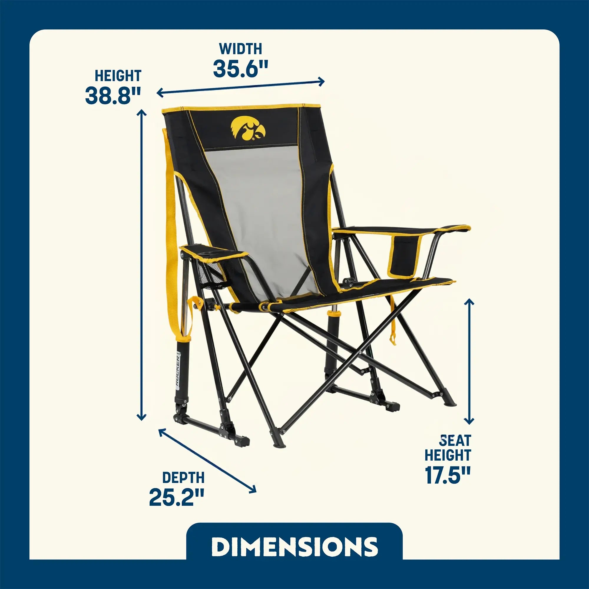 Patented Spring-Action College Comfort Pro Rocker - Iowa Hawkeyes - Choice 249 - Freestyle Rocker Portable Outdoor Folding Chair Detail