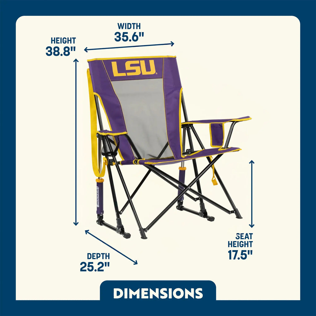 Heavy-Duty Freestyle College Comfort Pro Rocker - LSU Tigers - Choice 880 - Patented Spring-Action Rocking Chair for Camping Detail