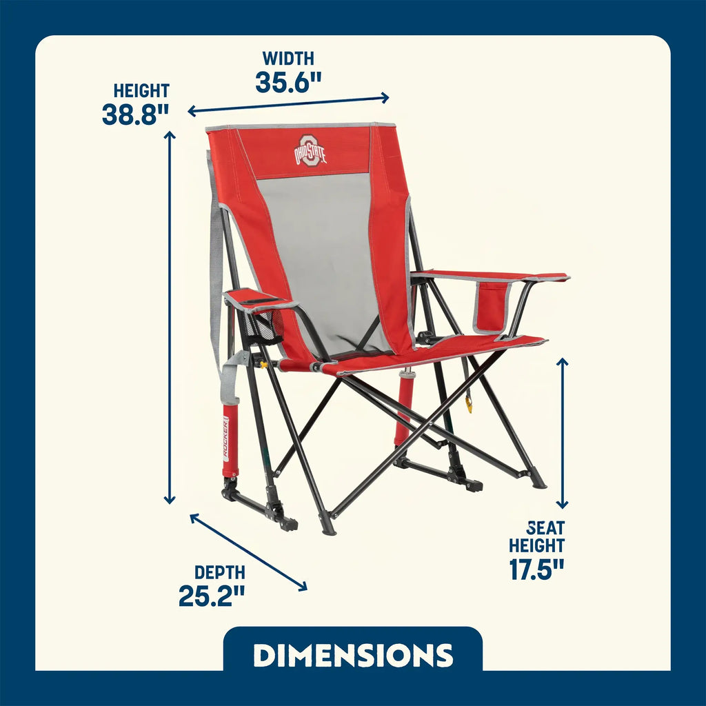 Smooth Motion College Comfort Pro Rocker - Ohio State Buckeyes - Choice 676 - Patented Spring-Action Rocking Chair for Camping Detail