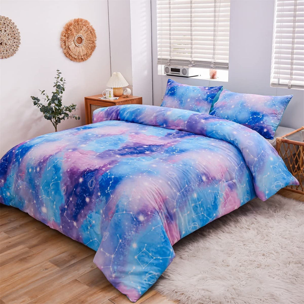 Heavyweight Warmth Tie Dye Constellation Ombre Comforter Set Twin Gradient Galaxy Bedding Set Blue Purple - Hypoallergenic Ultra-Fluffy Quilt for Winter - Default Title