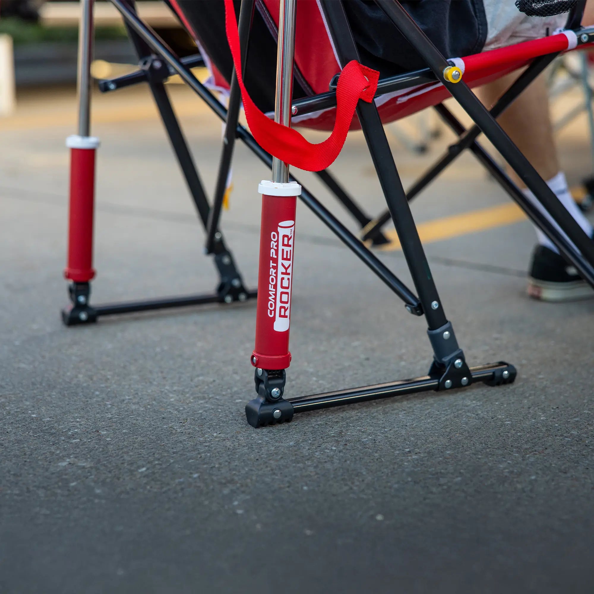 Smooth Motion College Comfort Pro Rocker - Nebraska Cornhuskers - Choice 161 - RoadTrip Rocker Smooth Motion Camp Chair Detail