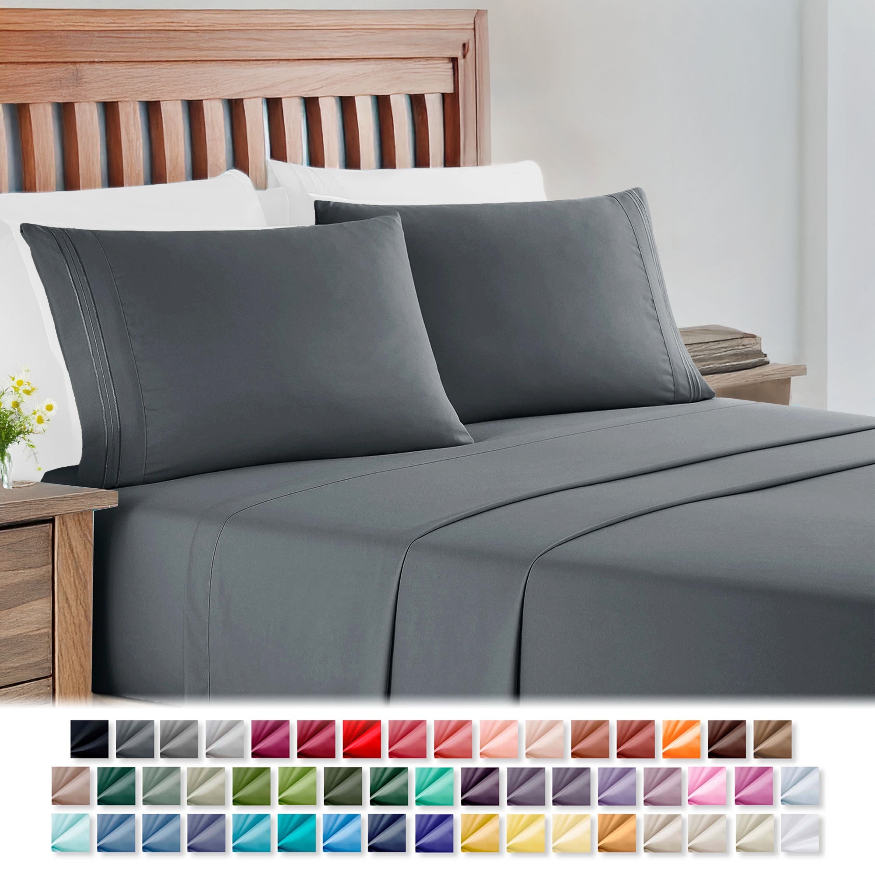 Ultra-Soft Full Size Sheets Set, 1800 Series Bed Sheets Full 4 Piece, Luxury Soft Microfiber Full Sheet Sets, Gray - Breathable Egyptian Cotton Flat & Fitted Sheets - Default Title