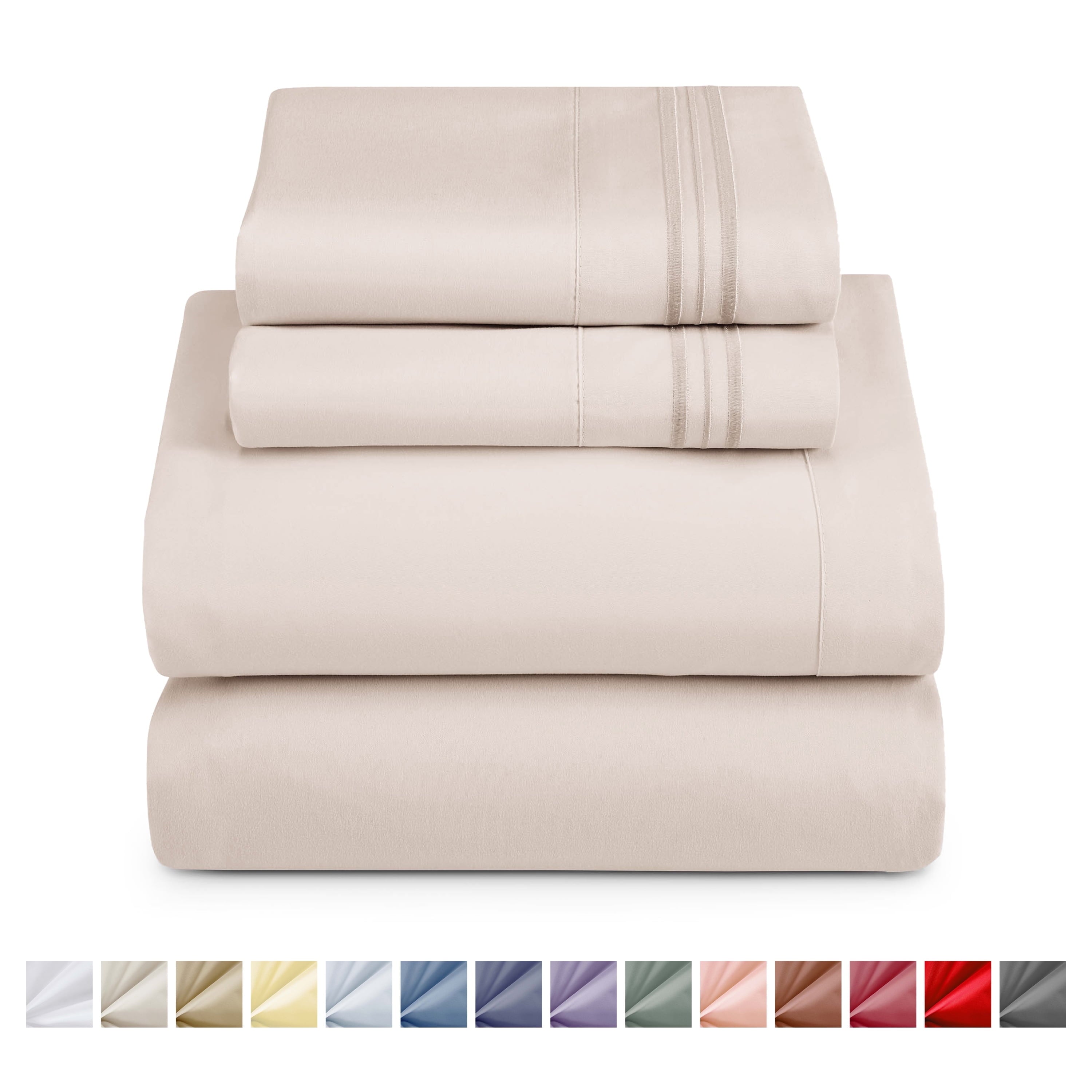 Wrinkle-Resistant King Sheet Sets, 1800 Series Deep Pocket 4 Piece, Luxury Soft Microfiber Bed Sheet Sets, BEIGE CREAM - Cooling Hotel Quality Bedding Sheets and Pillowcases - Default Title