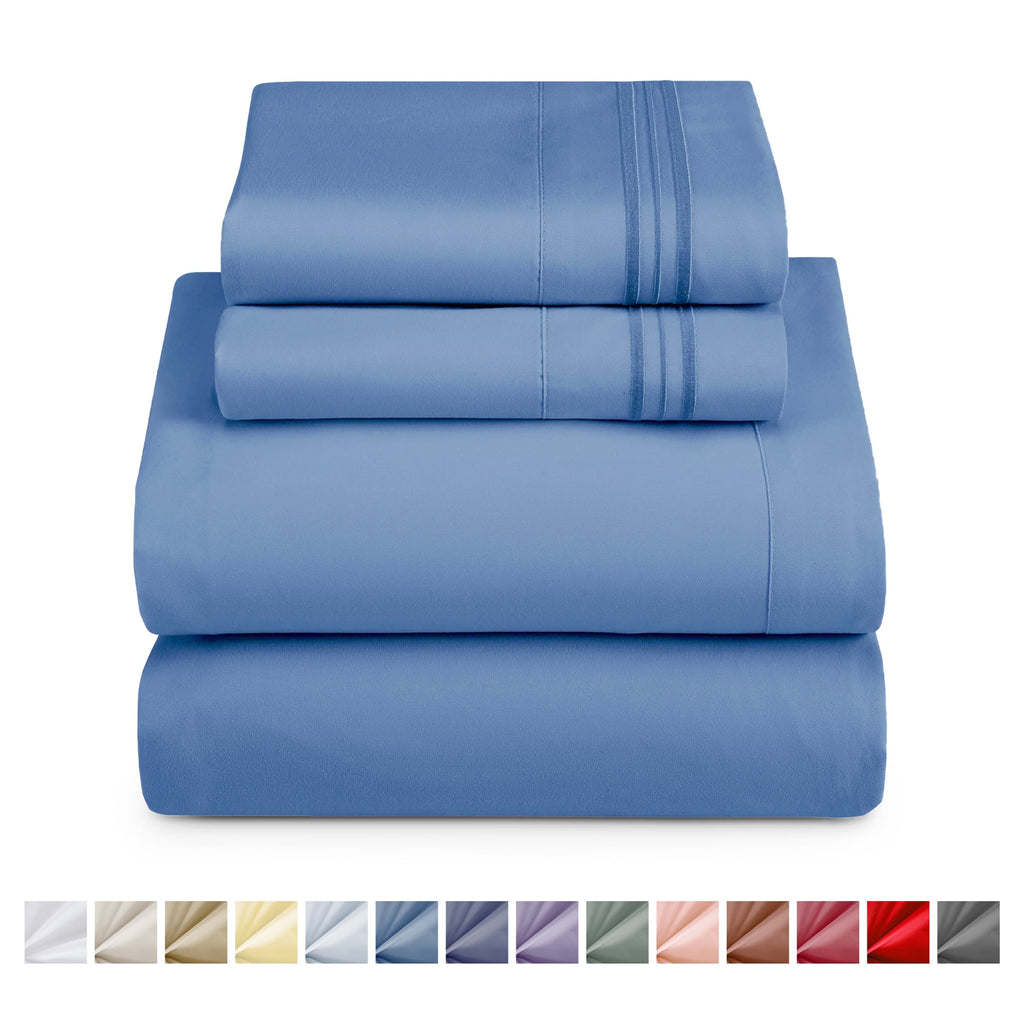 Premium Egyptian Cotton Split King Sheet Sets, Deep Pocket 5 Piece, Luxury Soft Microfiber Bed Sheet Sets, BLUE HEAVEN - Luxury Bed Sheet Set with Deep Pockets - Default Title
