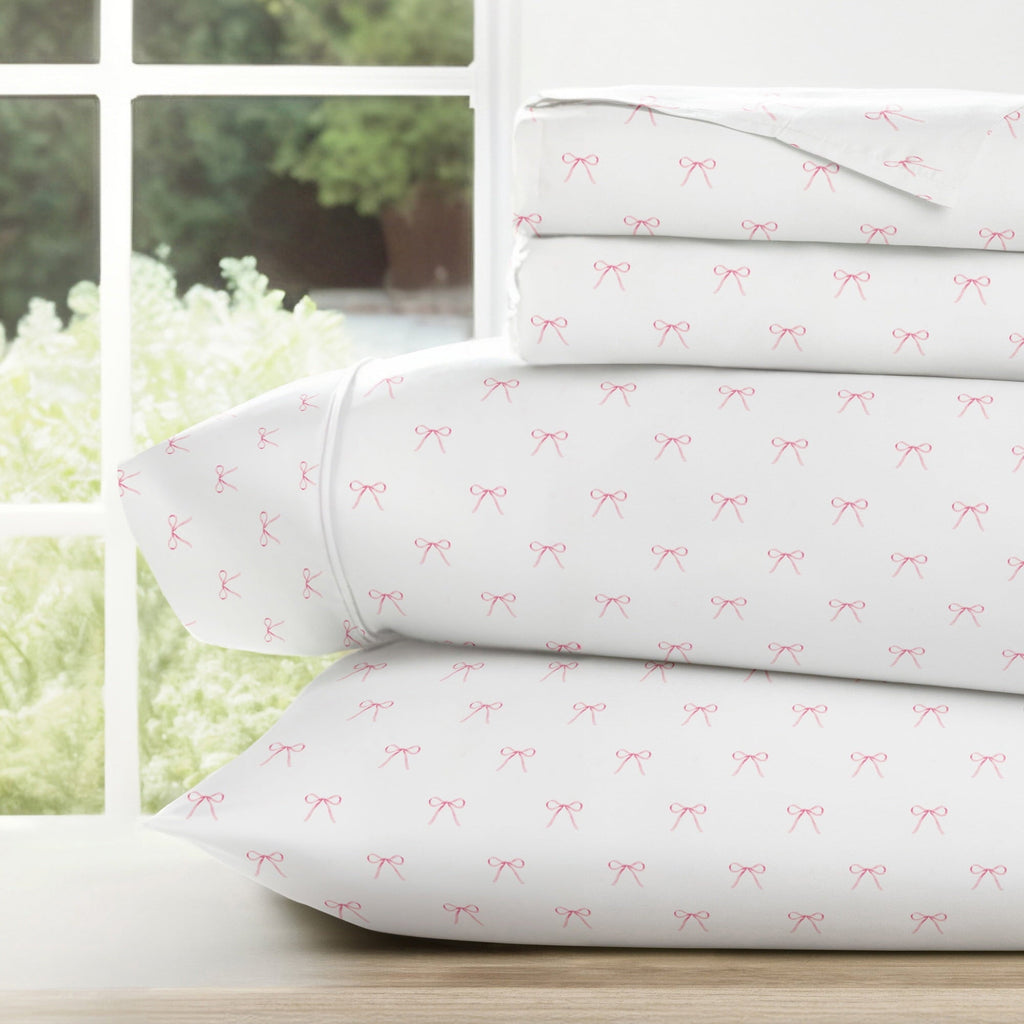 Ultra-Soft 3 Piece Ditsy Pattern Microfiber Bed Sheets, Pink Bows, Twin-XL - Premium Ultra-Soft Pillowcase Pair for Sleeping - Default Title