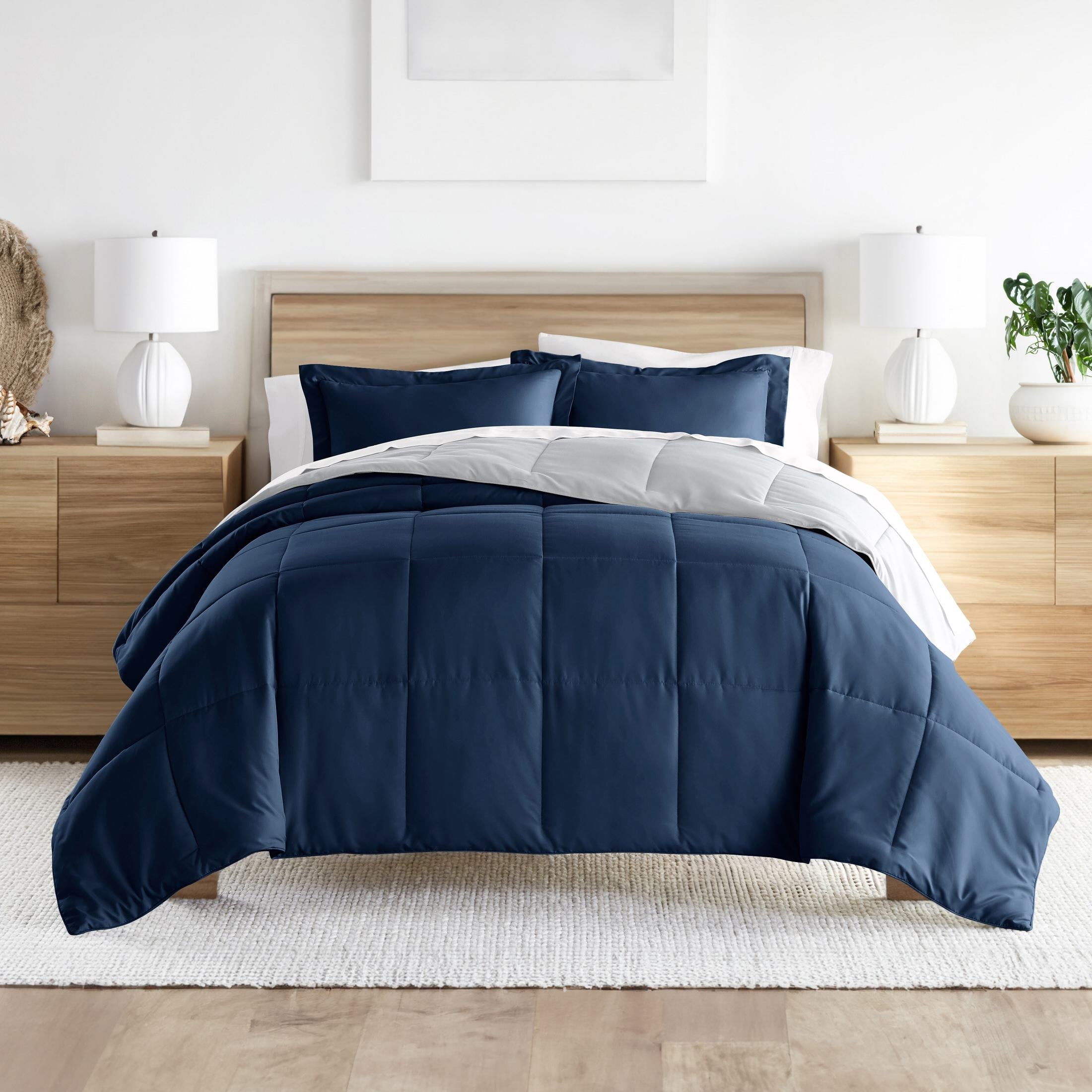 Fluffy Down Alternative 2-Piece Navy & Gray Reversible Down Alternative Comforter Set, Twin/Twin XL - Cloud-Like Soft Lightweight Bed Comforter - Default Title