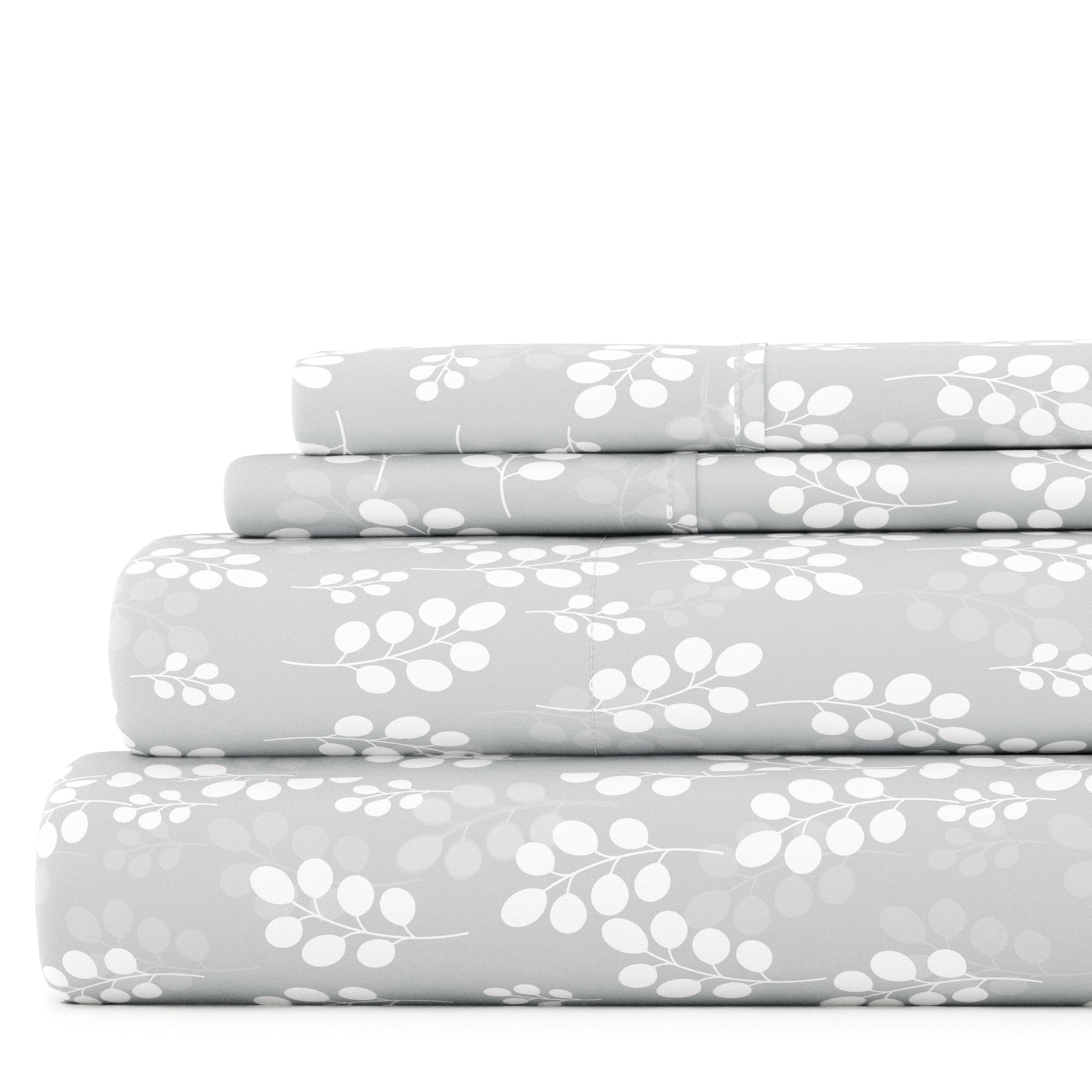 Cooling Sateen 4 Piece Pattern Microfiber Bed Sheets Set, Gray Wheat, Full - Luxury Bed Sheet Set with Deep Pockets - Default Title