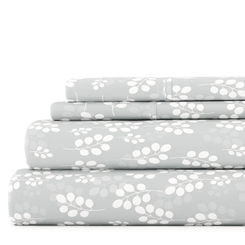 Cooling Sateen 4 Piece Pattern Microfiber Bed Sheets Set, Gray Wheat, Full - Luxury Bed Sheet Set with Deep Pockets - Default Title