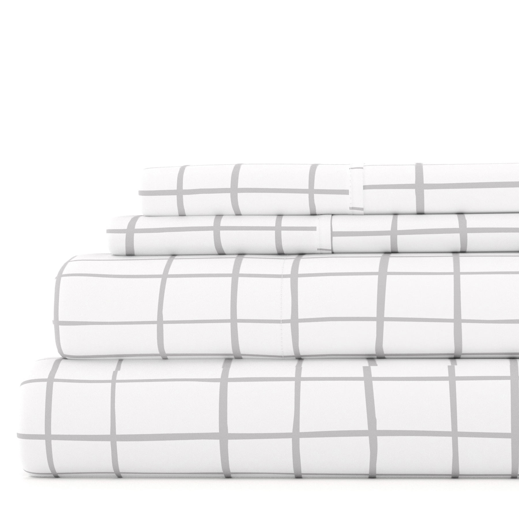 Wrinkle-Resistant 4 Piece Pattern Microfiber Bed Sheets Set, Light Gray Crossroad, Twin - Premium Ultra-Soft Pillowcase Pair for Sleeping - Default Title