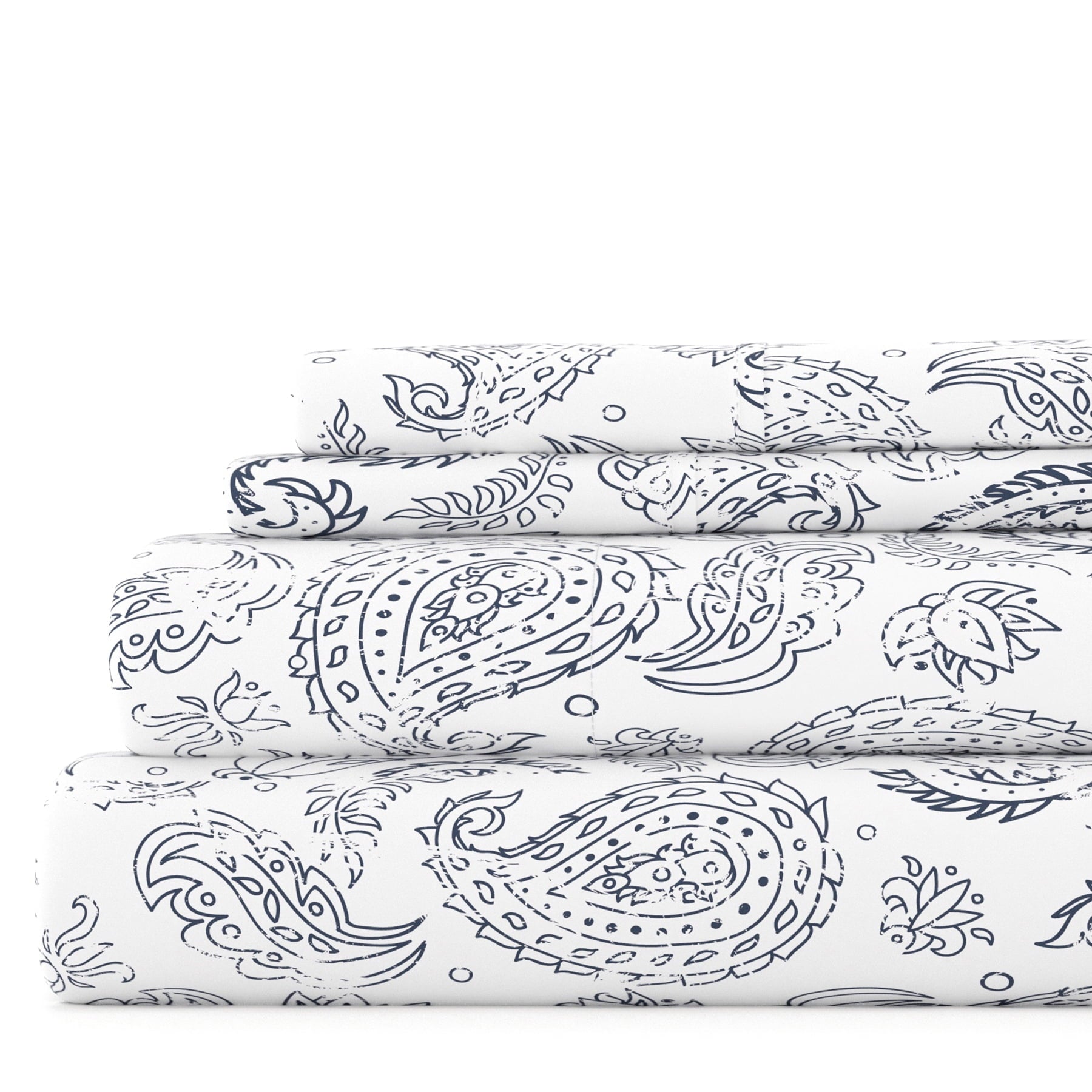Breathable Luxury 4 Piece Pattern Microfiber Bed Sheets Set, Navy Coarse Paisley, Full - Cooling Hotel Quality Bedding Sheets and Pillowcases - Default Title