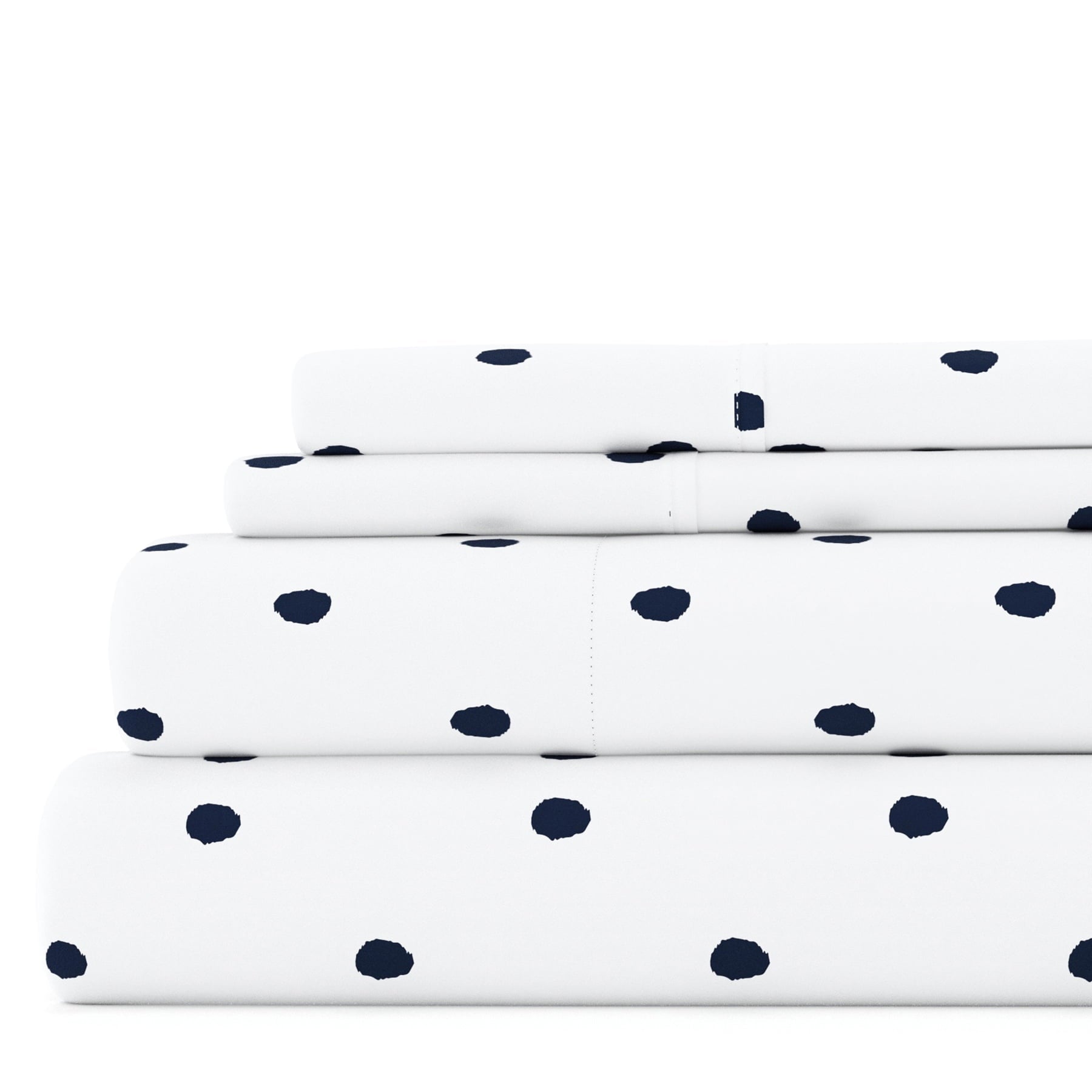 Breathable Luxury 4 Piece Pattern Microfiber Bed Sheets Set, Navy Dots, California King - Cooling Hotel Quality Bedding Sheets and Pillowcases - Default Title