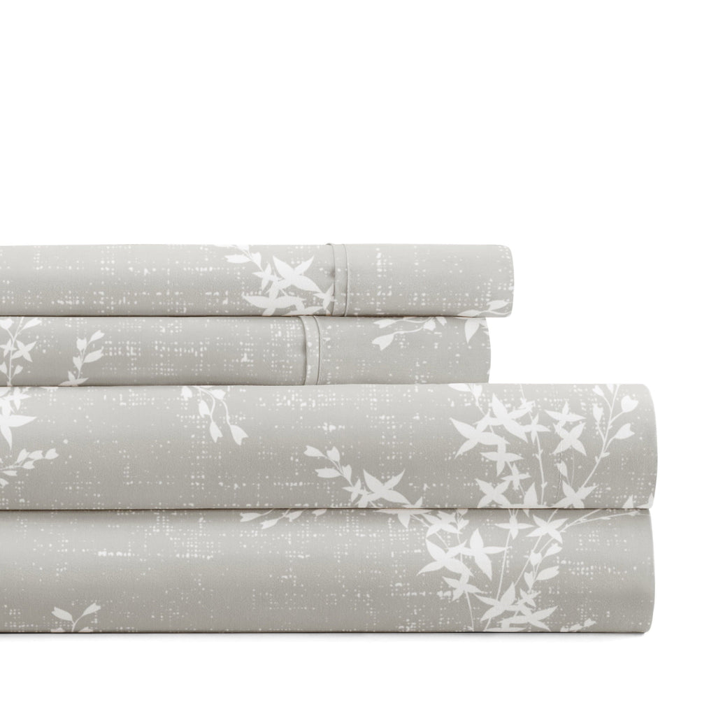 Cooling Sateen 3 Piece Pattern Microfiber Bed Sheets Set, Distressed Willow Light Gray, Twin - Cooling Hotel Quality Bedding Sheets and Pillowcases - Default Title