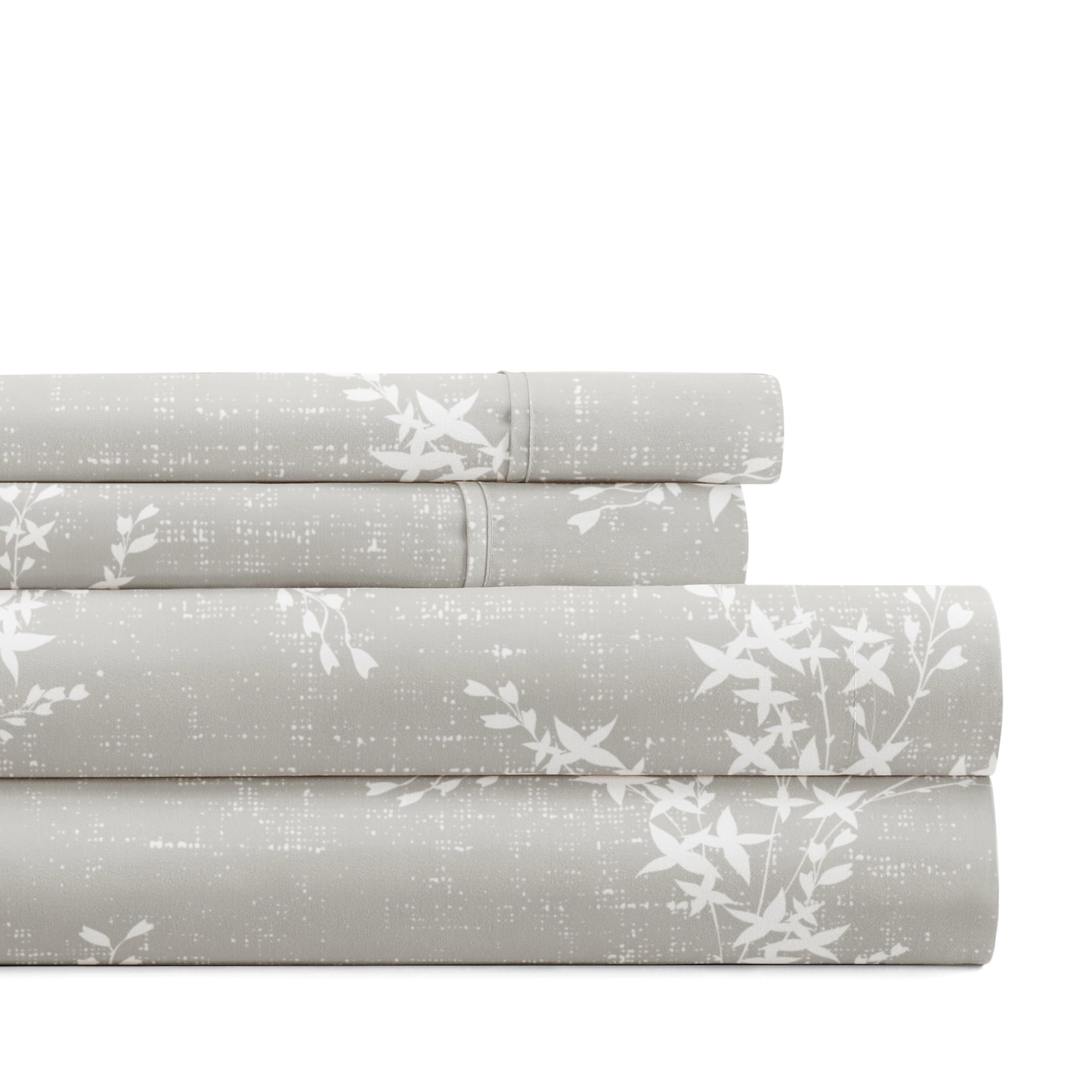 Cooling Sateen 3 Piece Pattern Microfiber Bed Sheets Set, Distressed Willow Light Gray, Twin - Cooling Hotel Quality Bedding Sheets and Pillowcases - Default Title