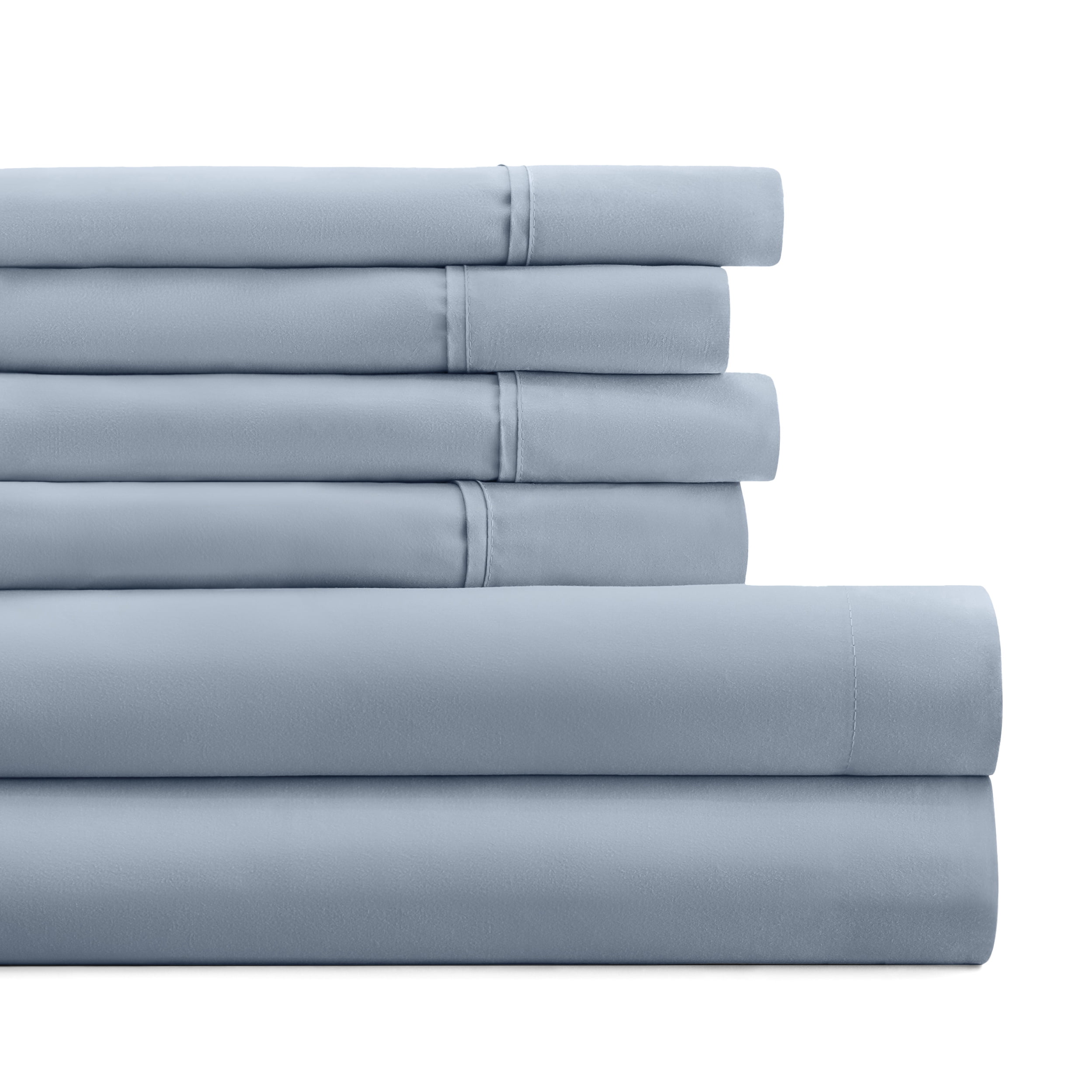 Cooling Sateen Queen, Light Blue Solid Microfiber 6 Piece Bed Sheet Set - Cooling Hotel Quality Bedding Sheets and Pillowcases - Default Title