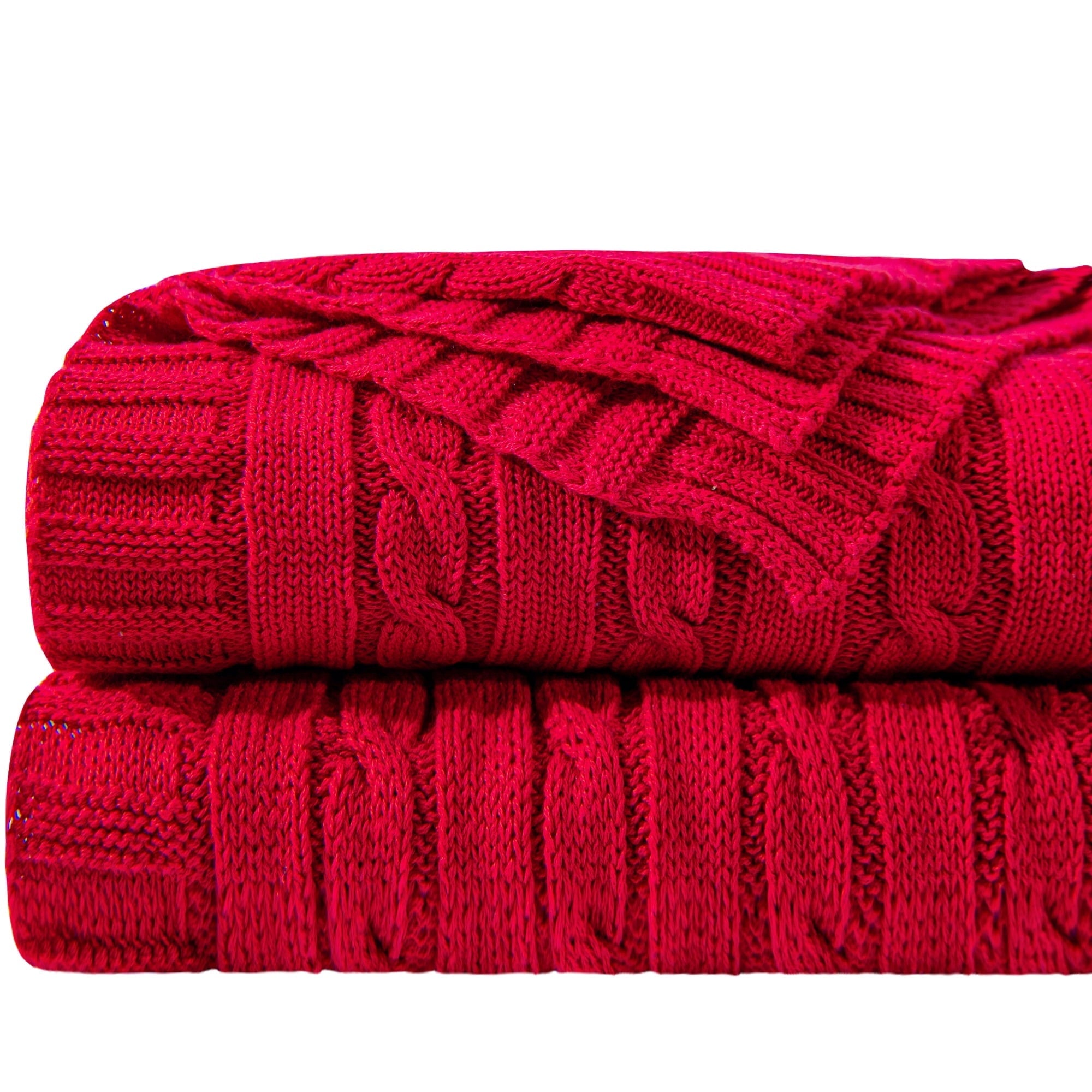 Decorative Knitted 100% Cotton Cable Knit Throw, Super Soft Warm Knitted Blanket Home Decor, 51"x67", Red - Cozy Fleece Throw Blanket for Couch & Bed - Default Title